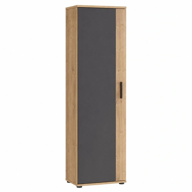 Moderner Mehrzweckschrank Schmal 1 Tuer Stauraumschrank Holzoptik Anthrazit 50x179 cm-orderzaro