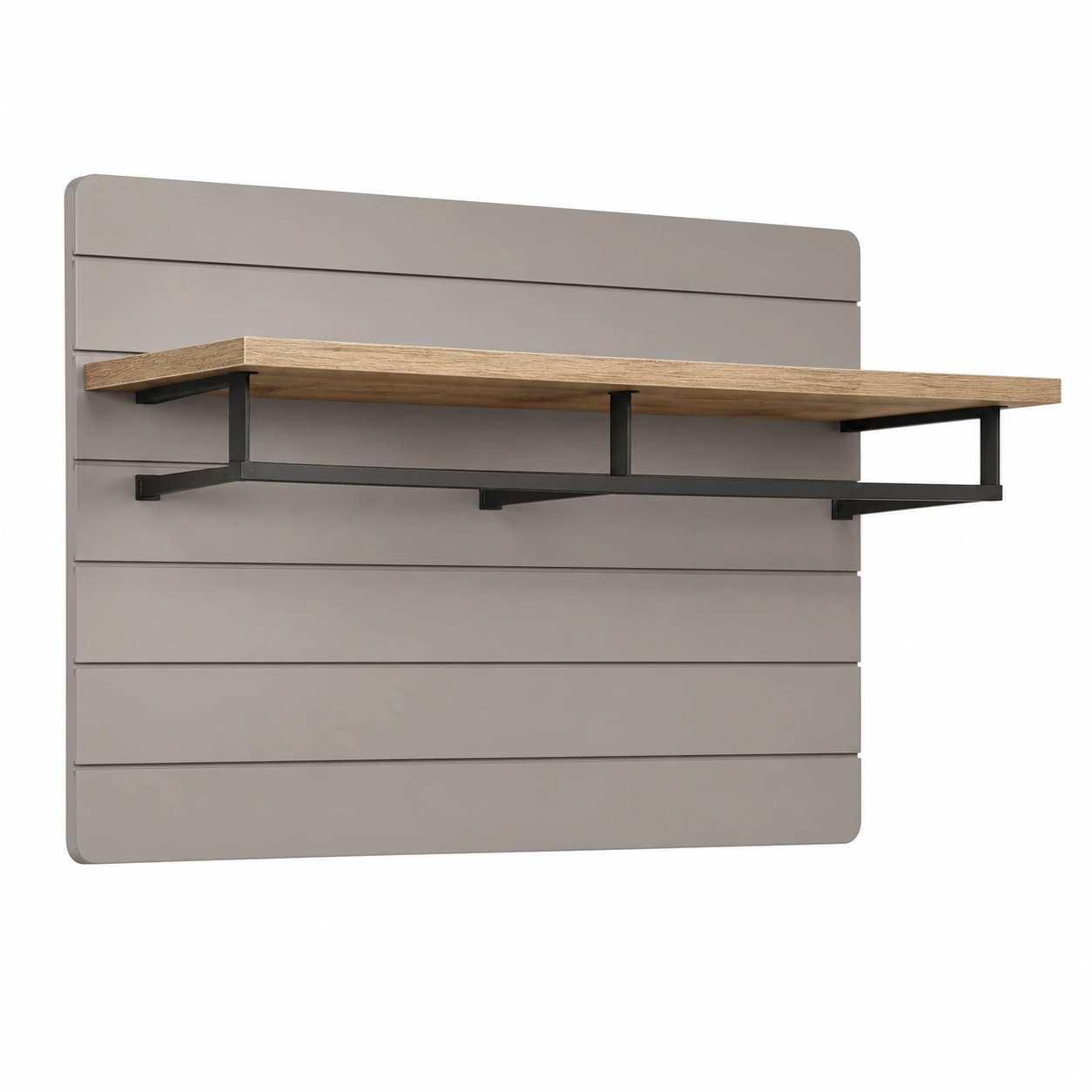Modernes Garderobenpaneel in Greige & Eiche – Wandgarderobe mit Ablage und Metallstange (ca. 80x30x60 cm)-orderzaro
