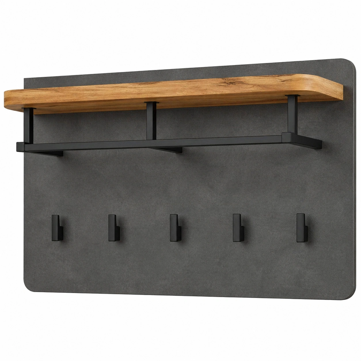 Modernes Garderobenpaneel mit Ablage und Metallhaken in Dunkelgrau – Industrial Stil, platzsparend und funktional (90x30x41 cm)-orderzaro