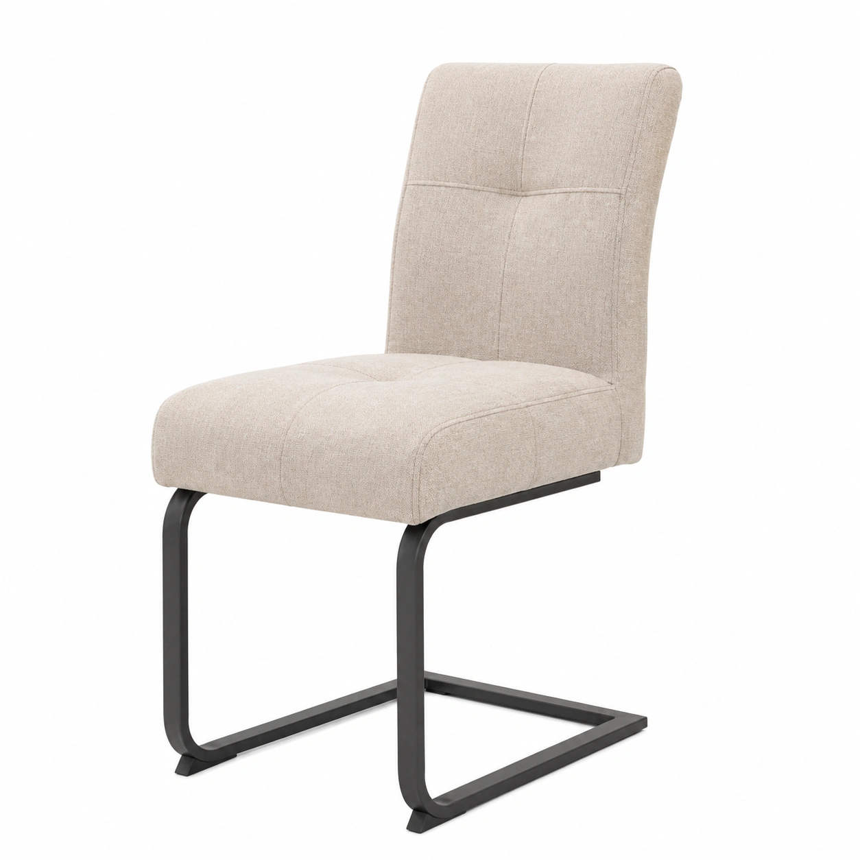 Moderner Schwingstuhl in Beige Stoff mit gepolsterter Sitzflaeche und Rueckenlehne, Freischwinger Metallgestell, Esszimmerstuhl komfortabel und stabil, B/H/T ca. 43x91x65 cm-shoprenoza