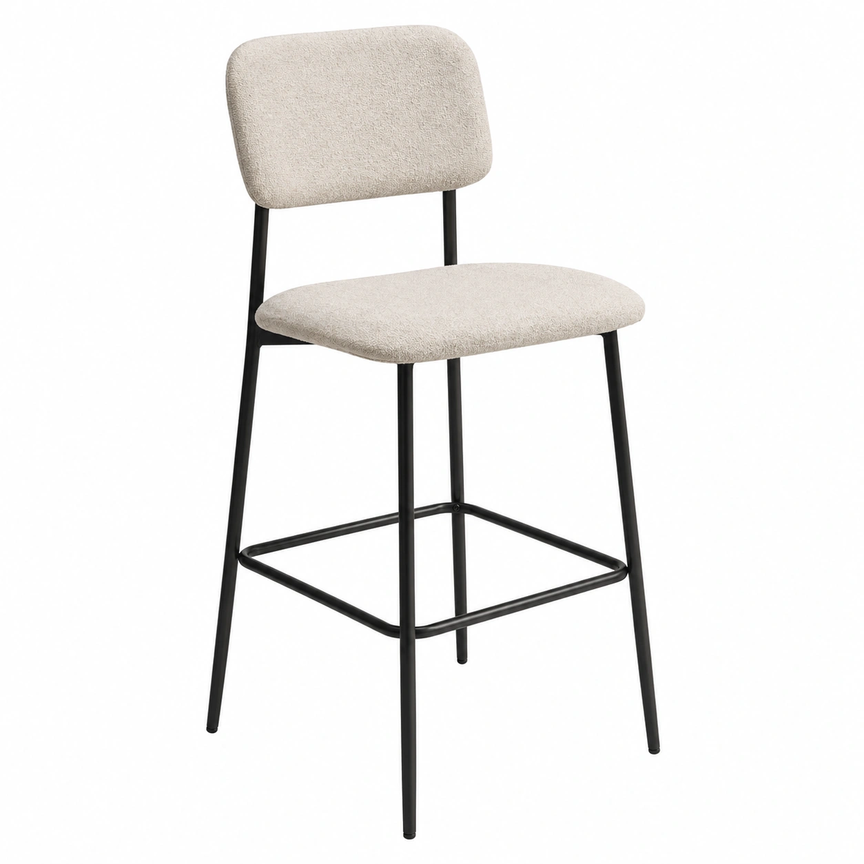 Moderner Barhocker in Hellbeige Samtoptik mit Metallgestell und Fussstuetze-shoprenoza