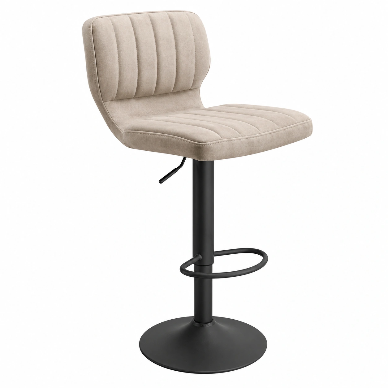 Moderner Barhocker in Hellbeige Samtoptik mit Drehfunktion und Rundfuss-shoprenoza