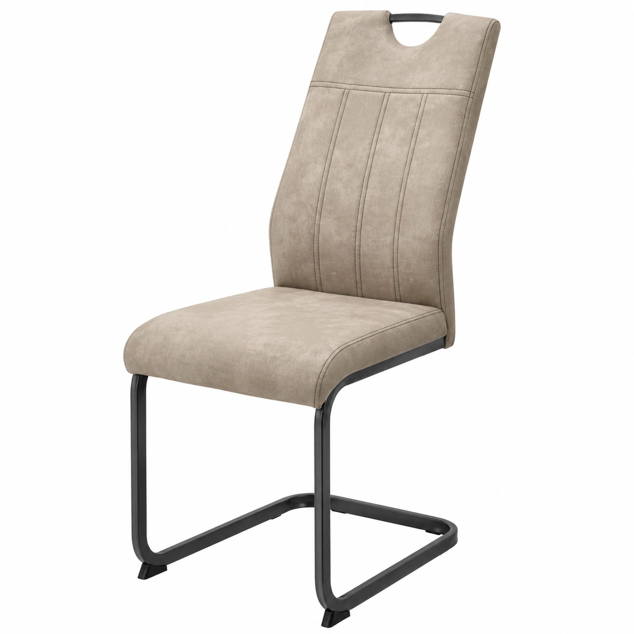 Moderner Schwingstuhl in Beige Vintage Optik mit Griffausschnitt, gepolsterter Esszimmerstuhl mit Metallgestell, komfortabel und stabil, B/H/T ca. 43x98x57 cm-shoprenoza