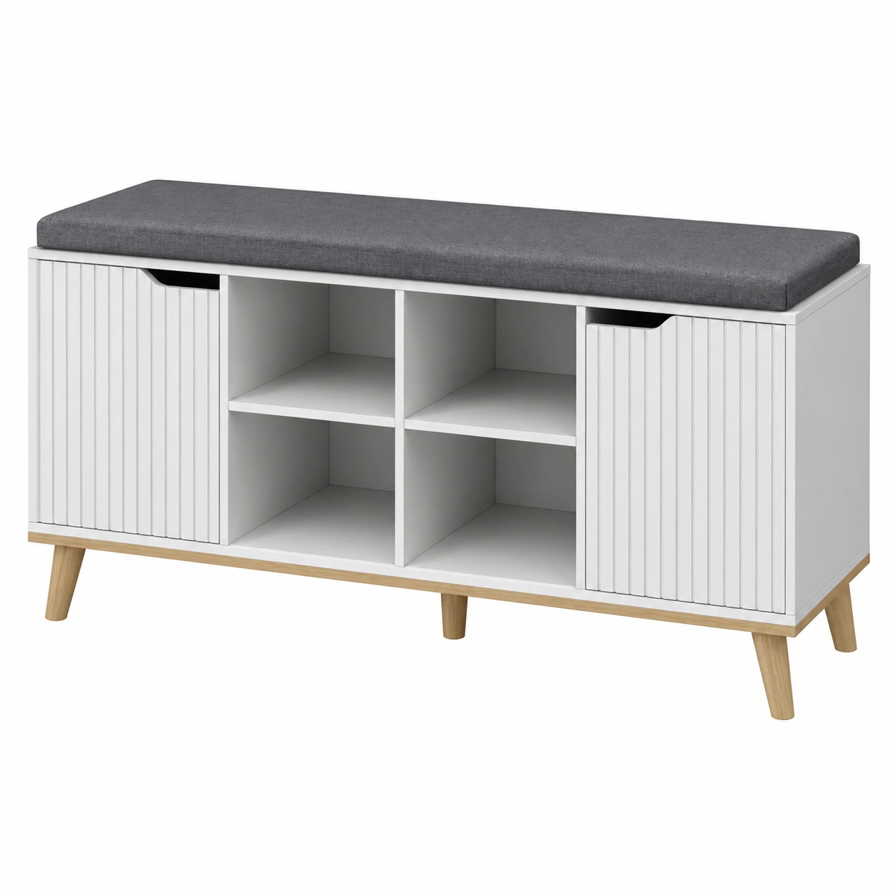 Moderner Schuhschrank mit Sitzkissen und Offenen F?chern in Holzoptik-shoprenoza