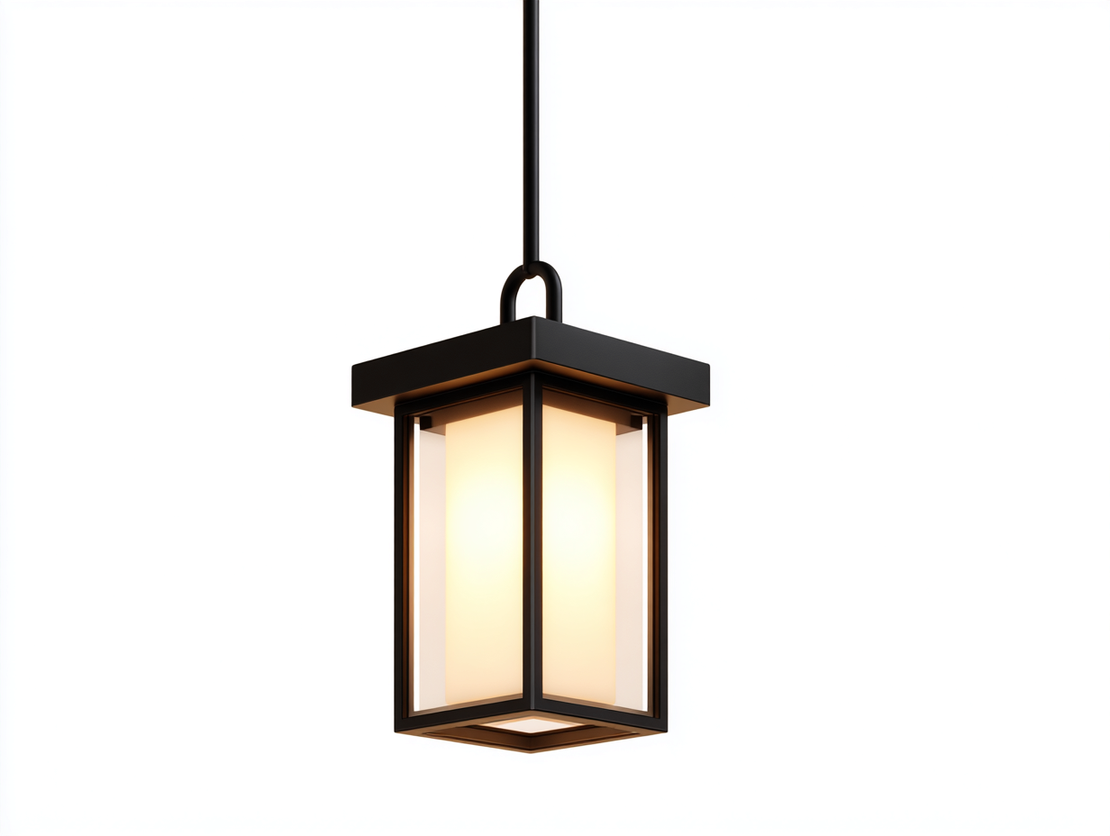 Lámpara colgante exterior-metal y vidrio esmerilado-25x25x40 cm-negro-iluminación ambiental resistente estilo moderno