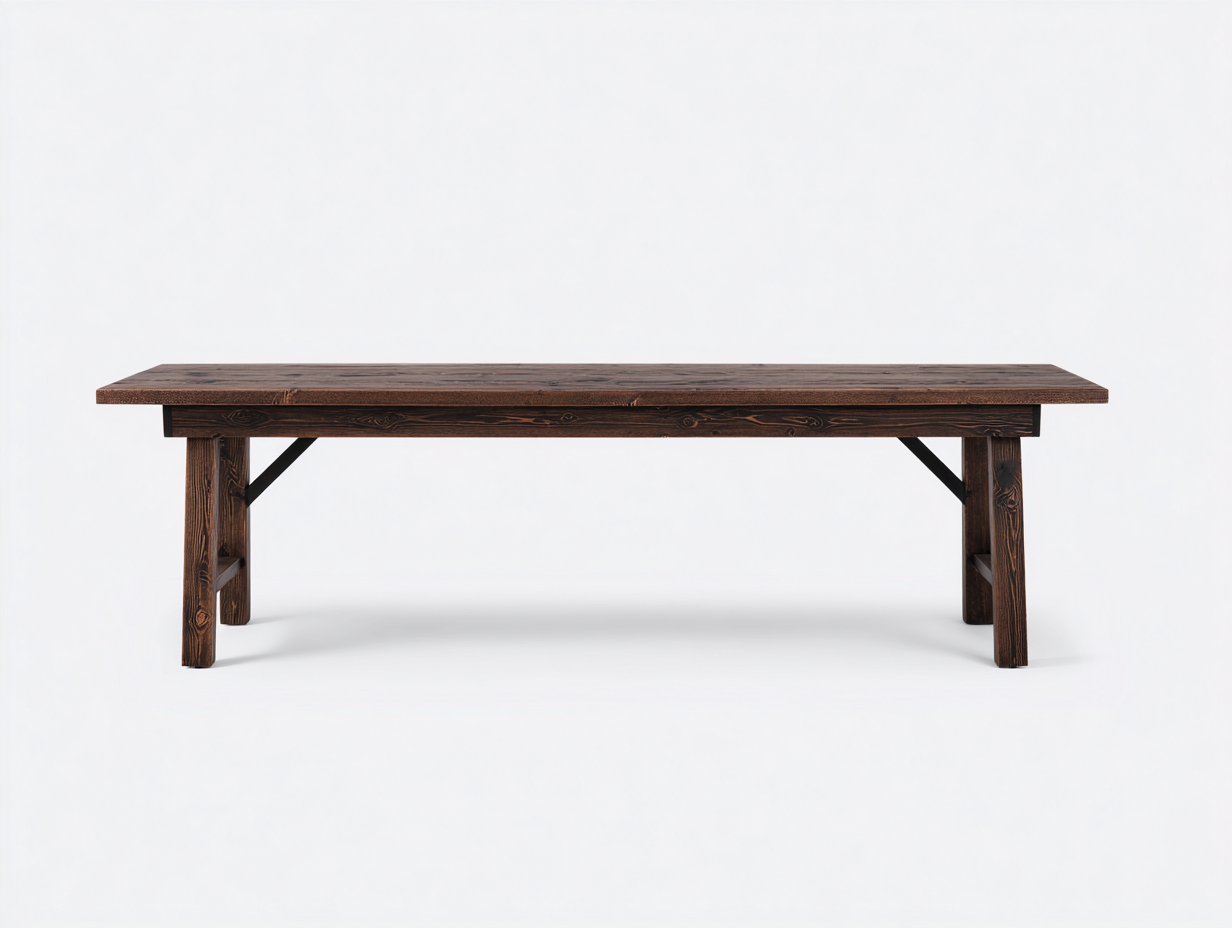 Banco exterior de madera maciza-210x40x45 cm-marrón oscuro-estilo rústico reforzado
