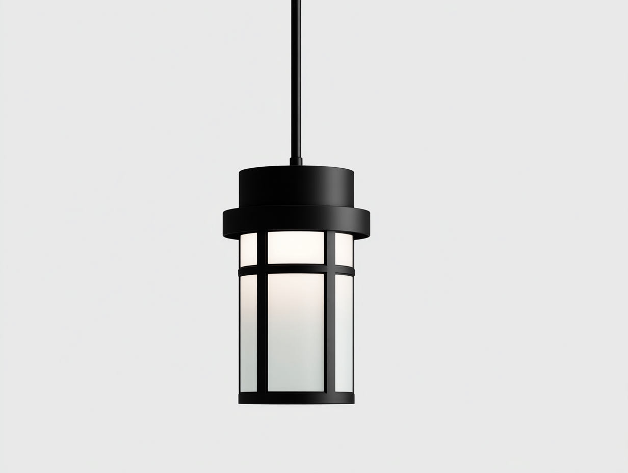 Lámpara colgante cilíndrica-metal y vidrio opal-22x22x36 cm-negro-iluminación exterior uniforme estilo moderno