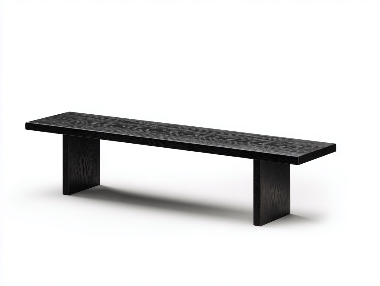 Banco exterior de madera oscura-198x38x45 cm-acabado negro texturizado-estilo contemporáneo sólido