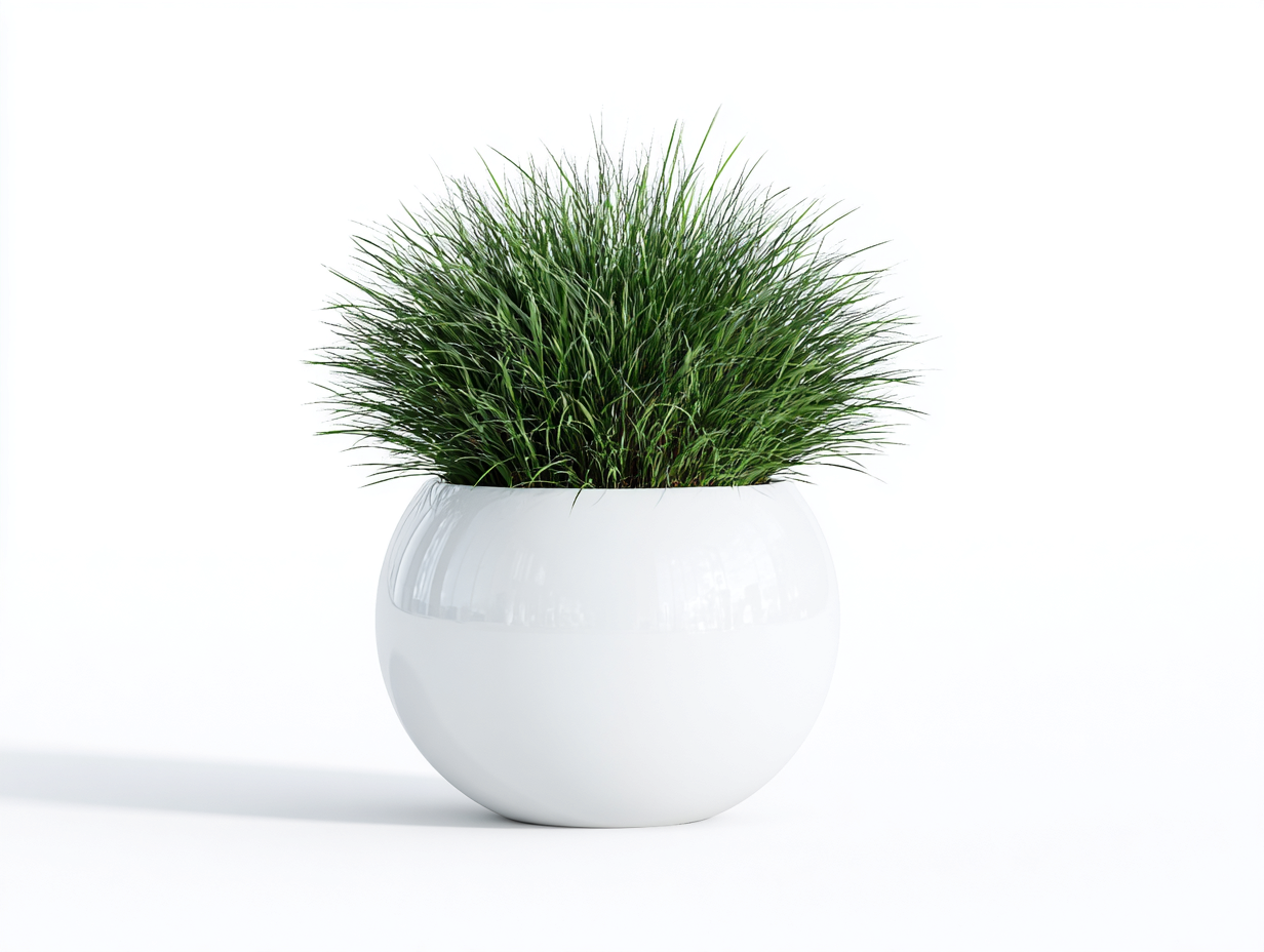 Planta sintética decorativa en maceta esférica-cerámica y plástico-42x42x34 cm-verde y blanco-ambiente interior elegante