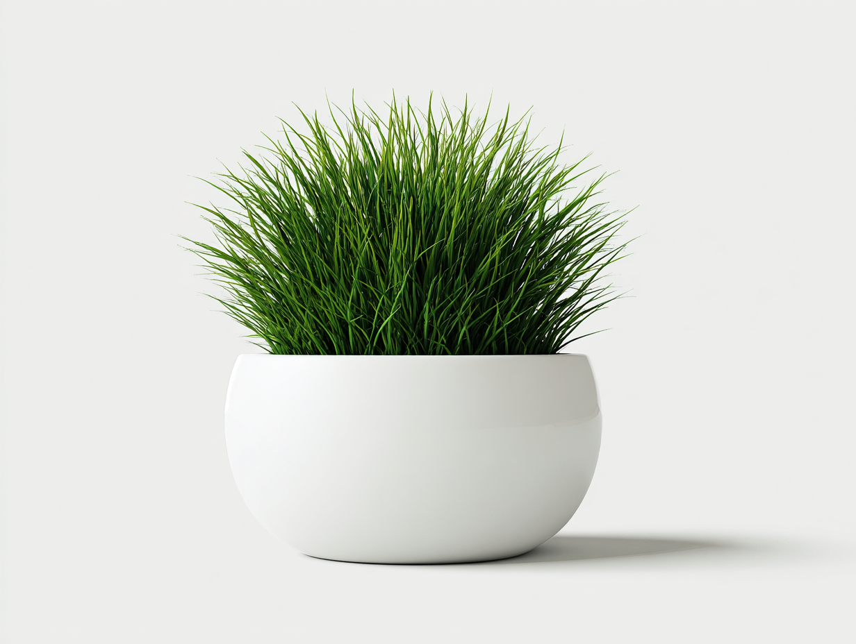 Planta verde artificial en maceta redonda-cerámica y plástico-40x40x33 cm-verde y blanco-decoración interior moderna