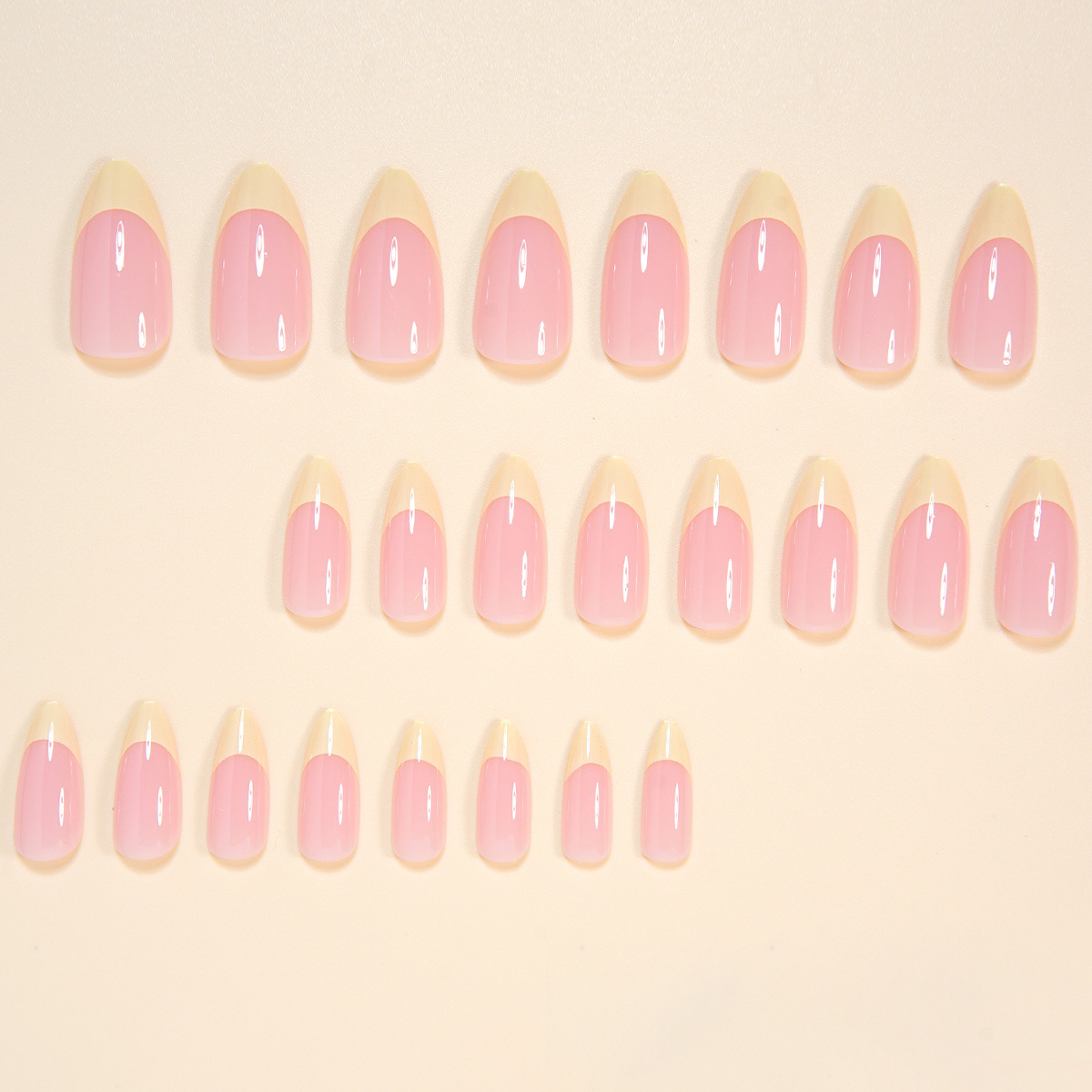 24pcs Almond Press On Nails, Yellow French Tip Fake Nails, Nude Glossy False Nails, Reusable Full Cover Stick On Nails for Women Daily Manicure, 24Pcs 