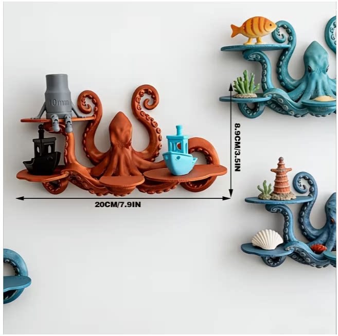 Octopus Multi-Layer Shelf, 3D Printed Decorative Storage Rack, 7-Tier Tray Organizer for Jewelry, Cosmetics, Small Items, Unique Ocean Themed Home Decor, 7.9 x 4.3 x 3.5 Inches