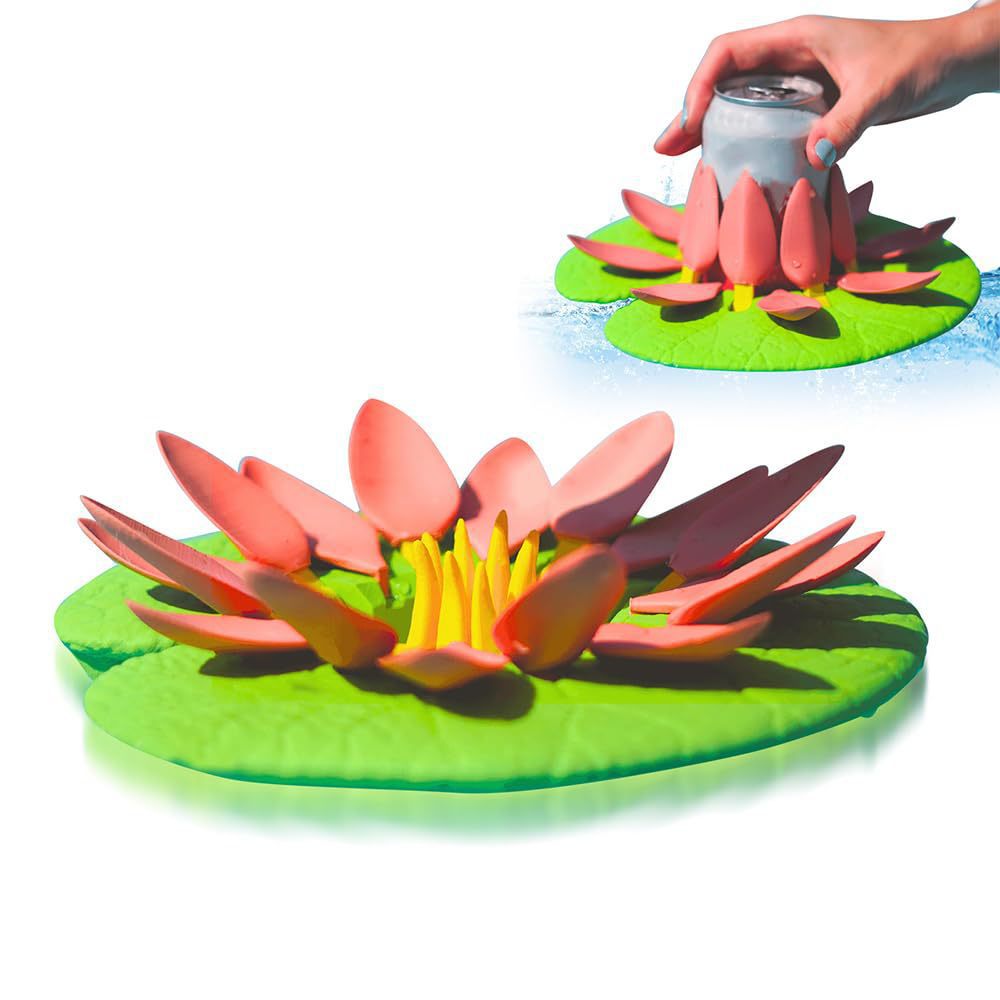 Lily Pad Floating Cup Holder, Auto-Closing Lotus Flower Drink Holder for Pool, Beach, Hot Tub, Spa, Floating Beverage Can Holder, Fun Novelty Pool Accessory