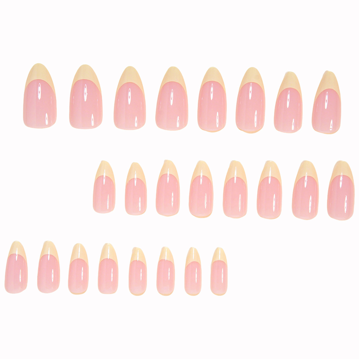 24pcs Almond Press On Nails, Yellow French Tip Fake Nails, Nude Glossy False Nails, Reusable Full Cover Stick On Nails for Women Daily Manicure, 24Pcs 