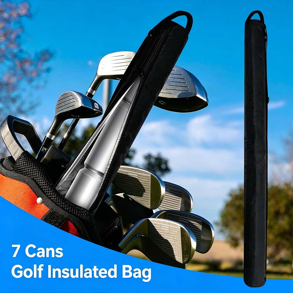 Oxford Cloth Golf Insulated Cooler Bag, Cylinder Crossbody Outdoor Cooler for 7 Cans Beer/Cola, Portable Thermal Cold & Warm Bag for Picnic, Hiking, Golf Outings, Camping, Travel Product Description