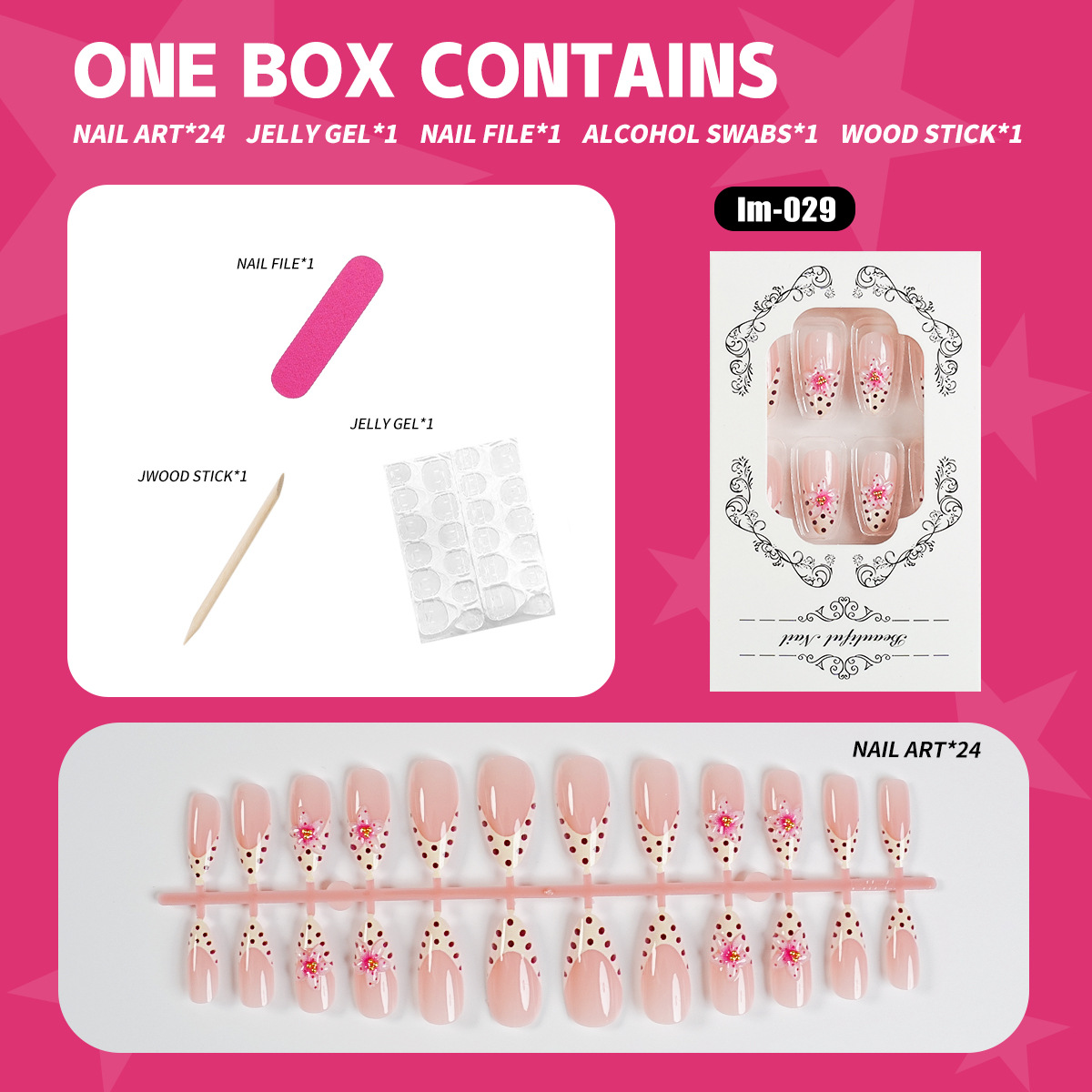 24 Pcs Handmade Drip Glue Press On Nails, French Floral Design, Almond Pink Reusable False Nail Tips for Women Daily Party Wear