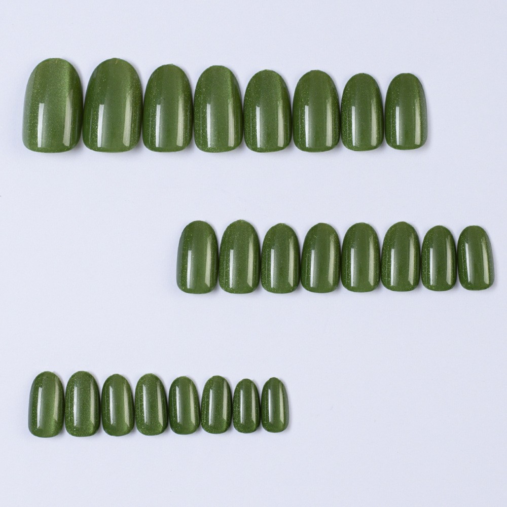 24Pcs Green Press On Nails, Solid Color Almond Fake Nails, Glossy Reusable False Nails, Full Cover Stick On Nails for Women