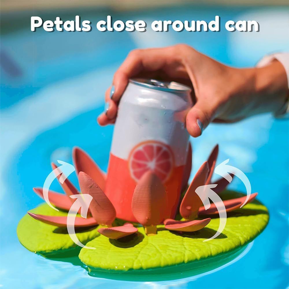 Lily Pad Floating Cup Holder, Auto-Closing Lotus Flower Drink Holder for Pool, Beach, Hot Tub, Spa, Floating Beverage Can Holder, Fun Novelty Pool Accessory