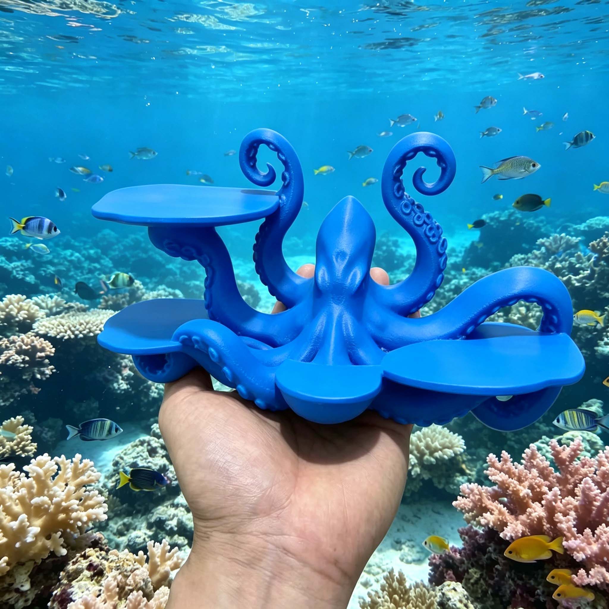 Octopus Multi-Layer Shelf, 3D Printed Decorative Storage Rack, 7-Tier Tray Organizer for Jewelry, Cosmetics, Small Items, Unique Ocean Themed Home Decor, 7.9 x 4.3 x 3.5 Inches