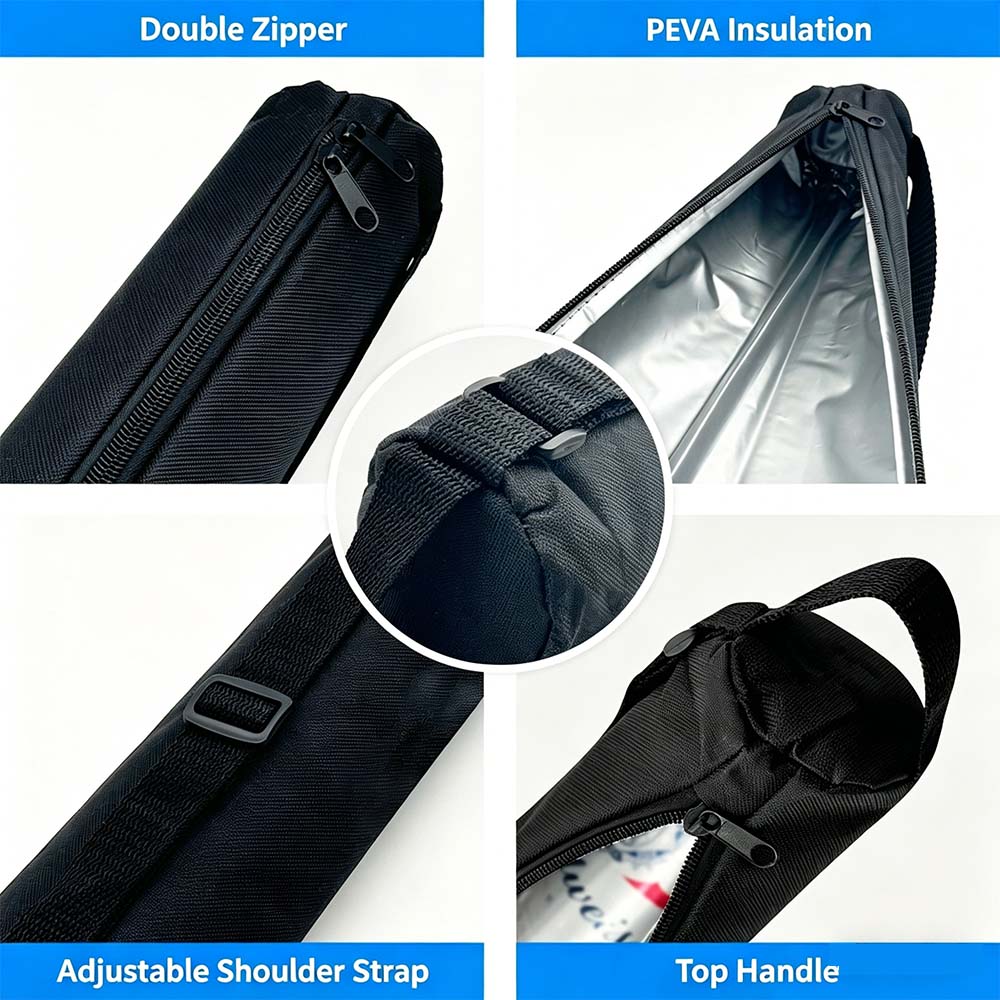 Oxford Cloth Golf Insulated Cooler Bag, Cylinder Crossbody Outdoor Cooler for 7 Cans Beer/Cola, Portable Thermal Cold & Warm Bag for Picnic, Hiking, Golf Outings, Camping, Travel Product Description