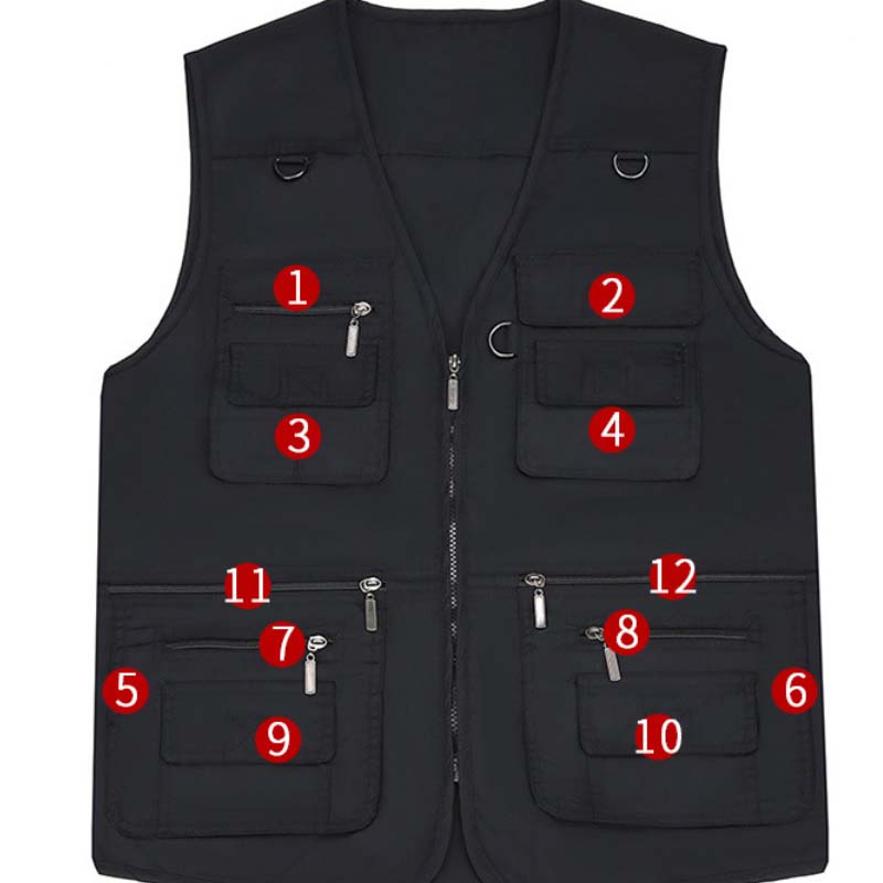 Men's 12-Pocket Lightweight Utility Vest, Breathable Quick-Dry Sleeveless Jacket for Fishing, Hiking, Photography & Daily Casual Use