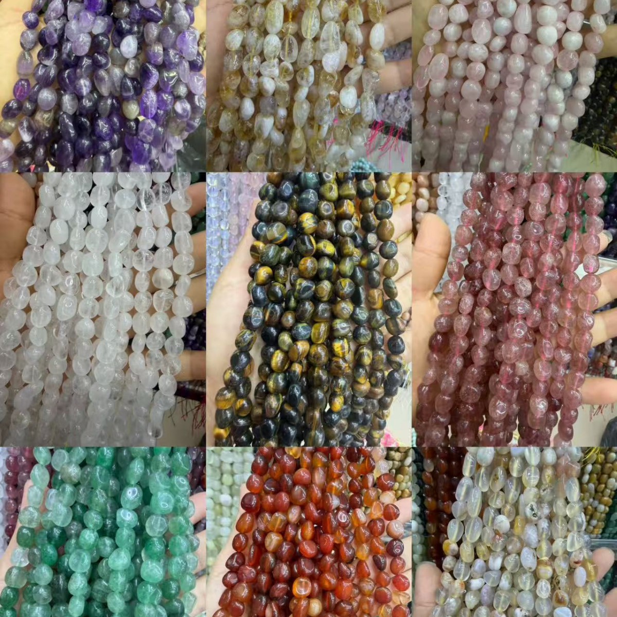 Natural Irregular Freeform Stone Loose Beads, 8×10mm Straight Hole Assorted Crystal Agate Spacer Beads for DIY Bracelet Necklace Earring Craft Supplies, Approx 40 Beads Per Strand Wholesale