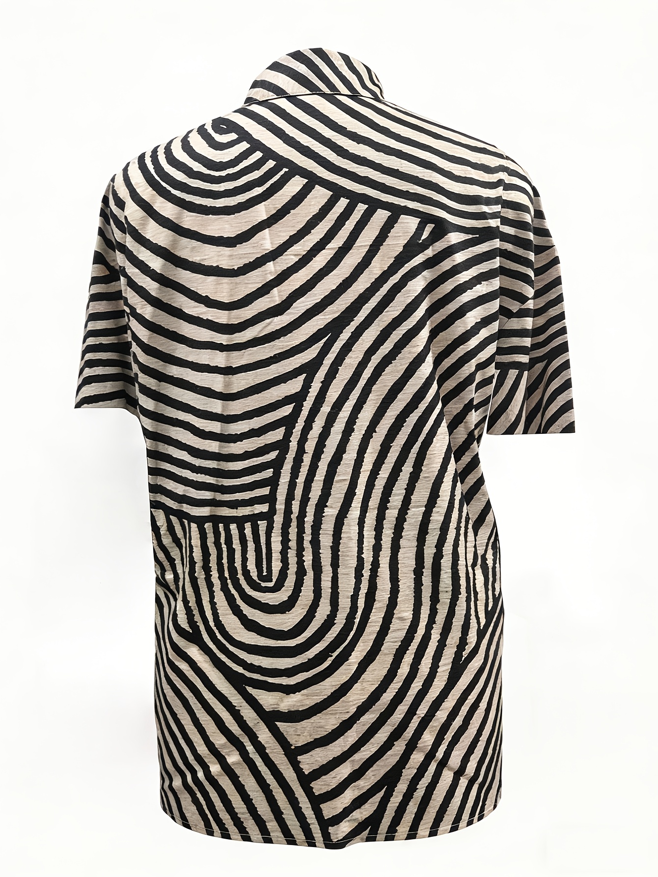 omen’s Abstract Wavy Stripe Short Sleeve Button Down Shirts, Loose Lapel Collar Polyester Casual Blouse, Irregular Line Print Summer Vacation Tops