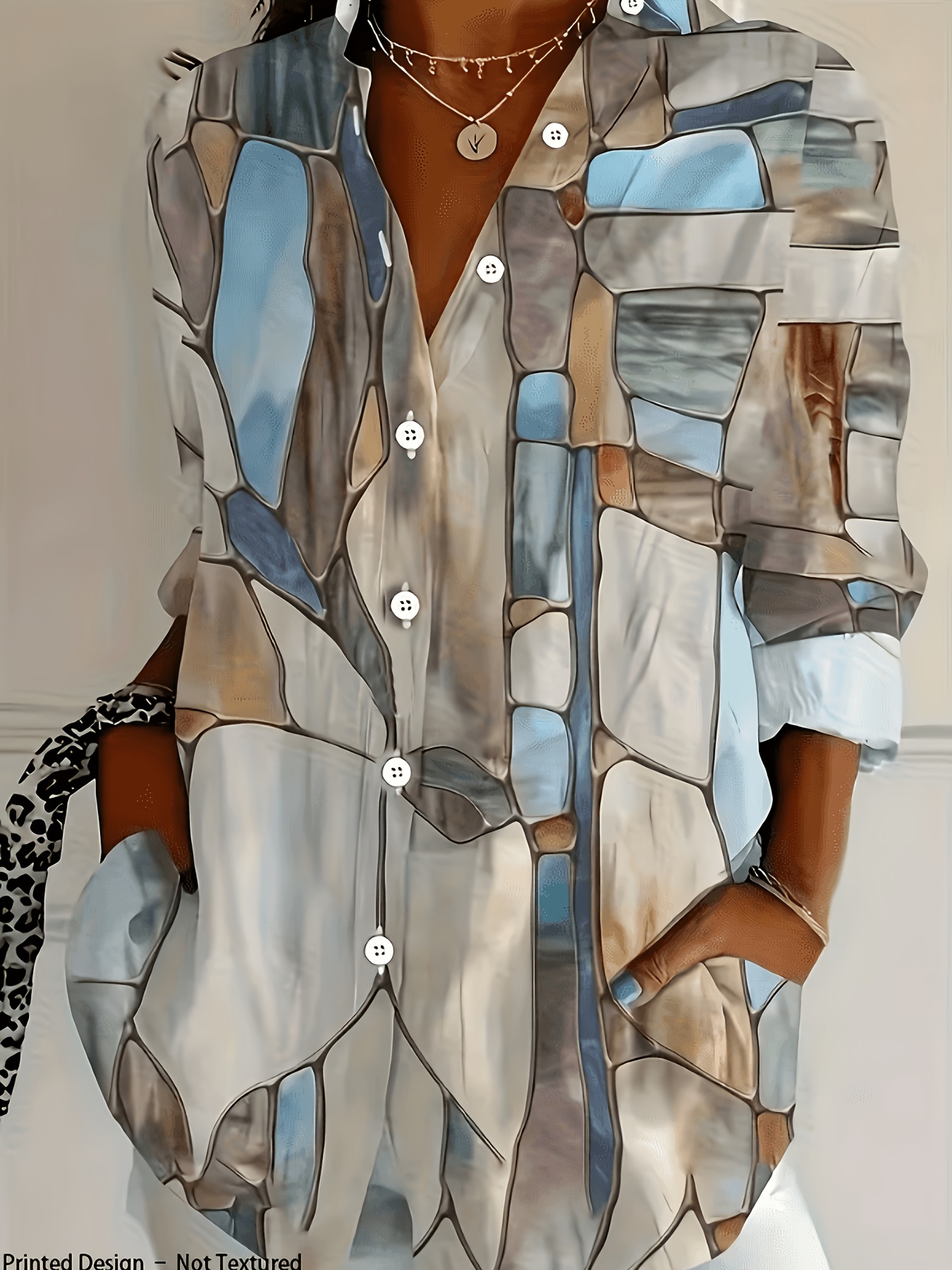 Elegant Special Edition Women's Printed Shirt - Long Sleeve Button- Shirt with Classic Collar, Suitable for Office, Commuting, or Formal Events, Office Attire, Sophisticated Casual-gemscharms