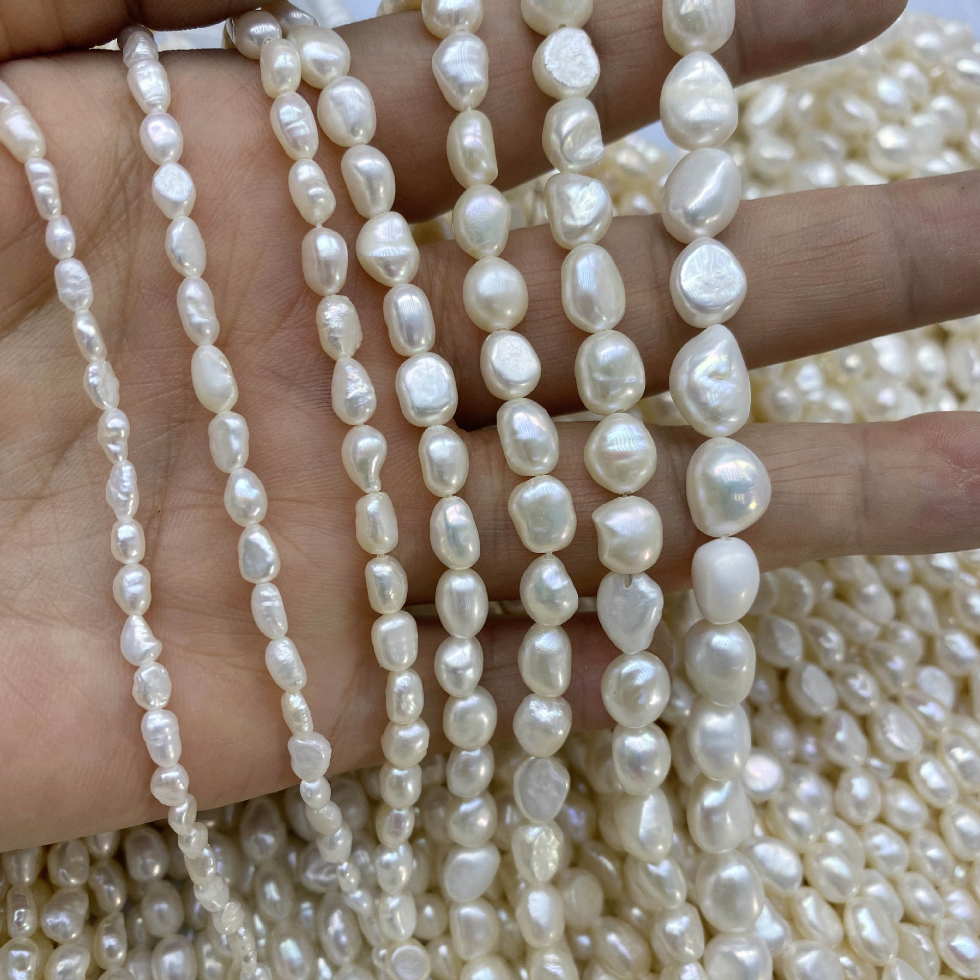 Cultured Freshwater Pearls (2–9mm) - Baroque, Irregular Shape, Polished on Both Sides, Straight-Drilled -36-37cm Round Smooth Pearl Choker Necklace with Sterling Silver Clasp, Classic Elegant Jewelry Gift for Women Mom Wedding Birthday Party