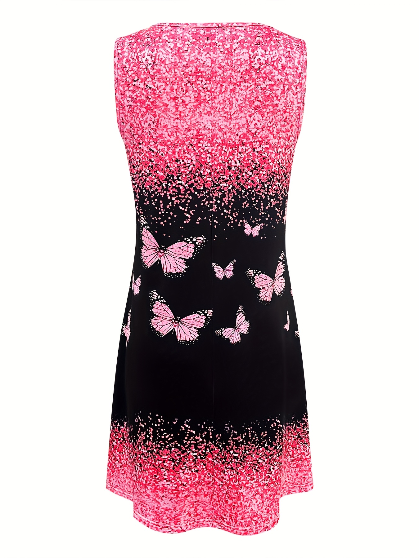 Women'S V-Neck Sleeveless Tank Dress with Sparkling Butterfly Print - Casual Summer Dress for Vacation, Tank Top Dress