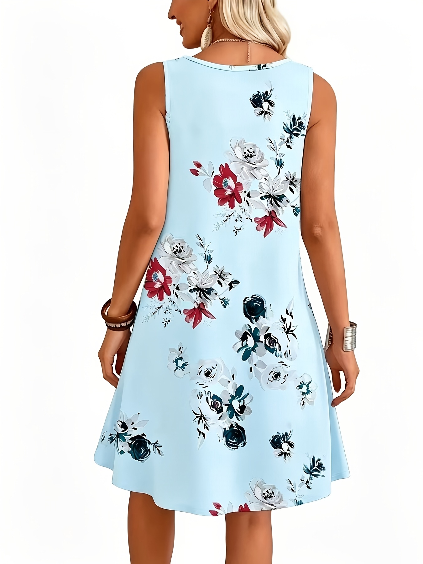 Women's Summer Casual Sleeveless Floral Dress A-Line Swing Midi Dress Soft Lightweight Printed Tank Dress for Beach Vacation Daily Wear