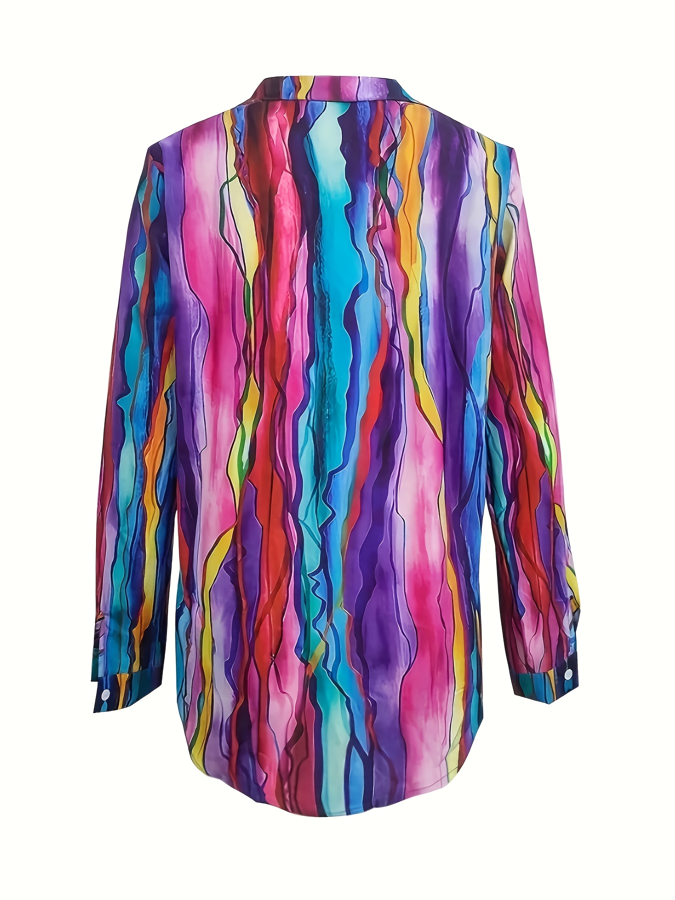 Women’s Colorful Abstract Print Button Down Shirt Long Sleeve Blouse Casual Loose Fit Top Lightweight Artistic Vacation Shirt