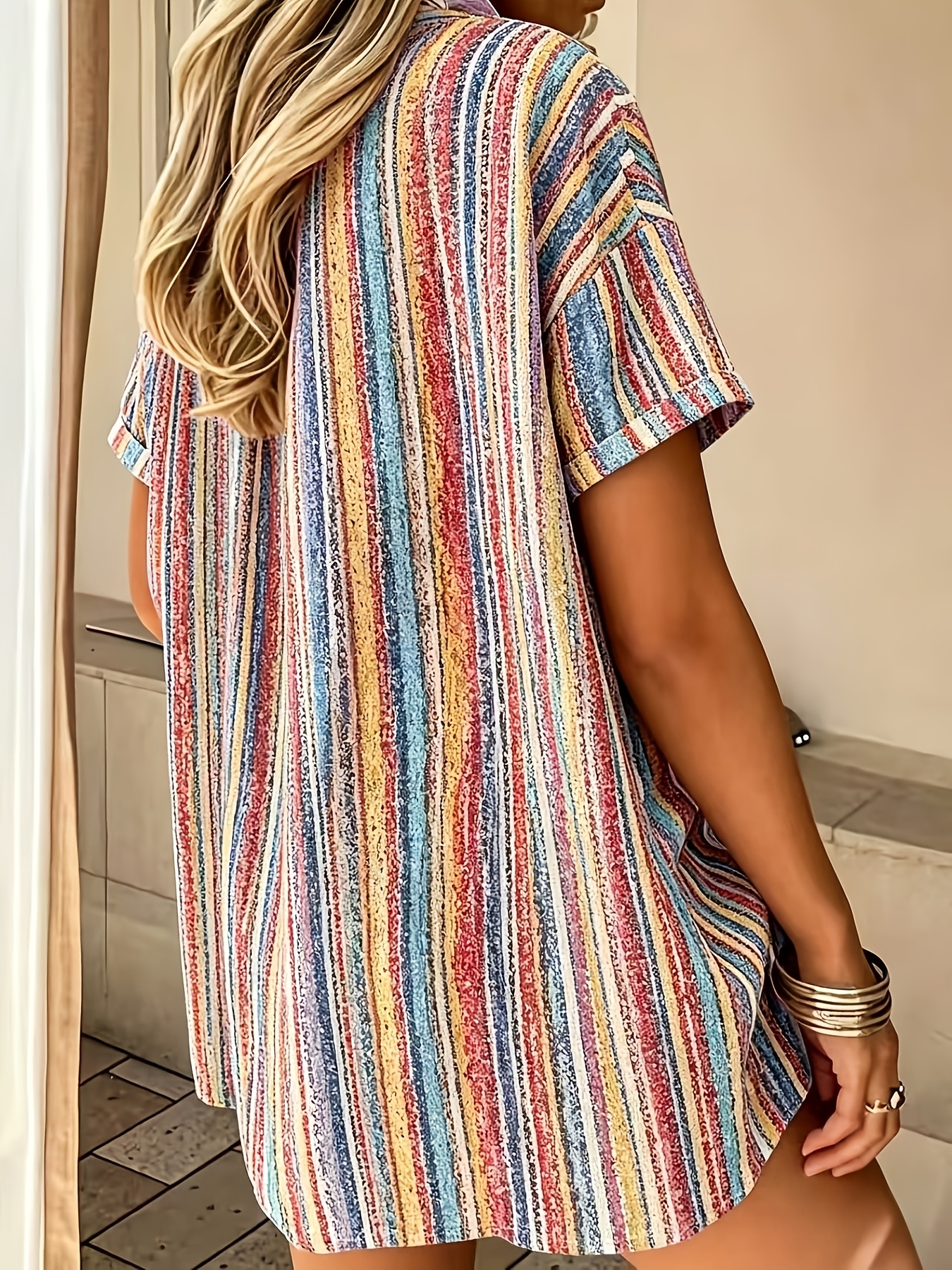 Women's Casual Striped Button Down Shirt – Lightweight Short Sleeve Blouse with Relaxed Fit