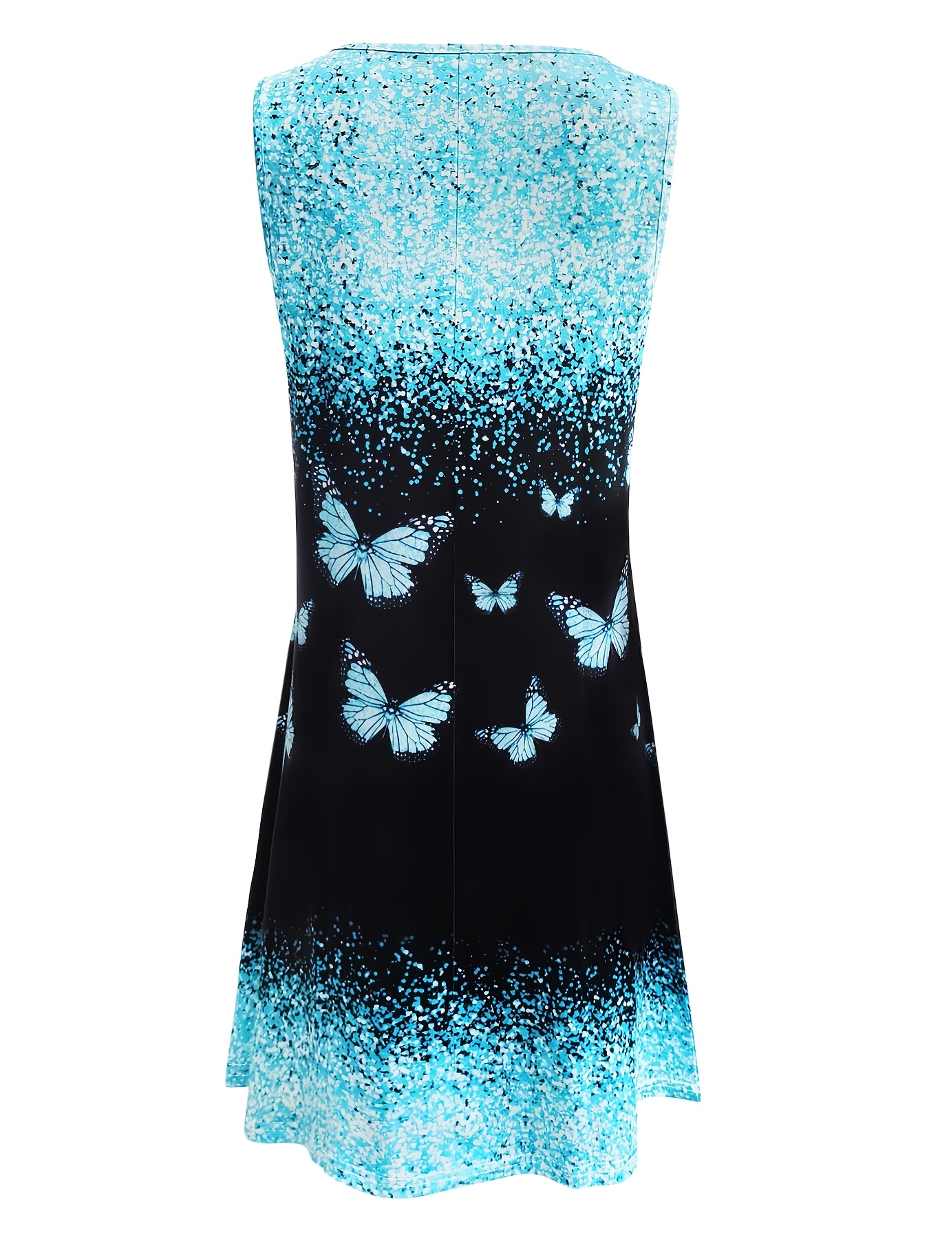 Women'S V-Neck Sleeveless Tank Dress with Sparkling Butterfly Print - Casual Summer Dress for Vacation, Tank Top Dress