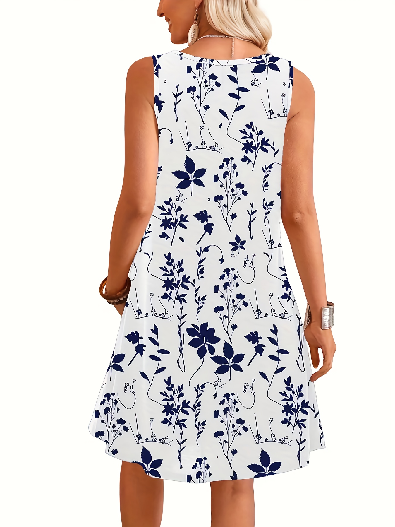 Women's Sleeveless Summer Dress – Elegant Floral Print A-Line Dress with Soft Polyester Fabric, Casual Loose Fit Vacation Dress