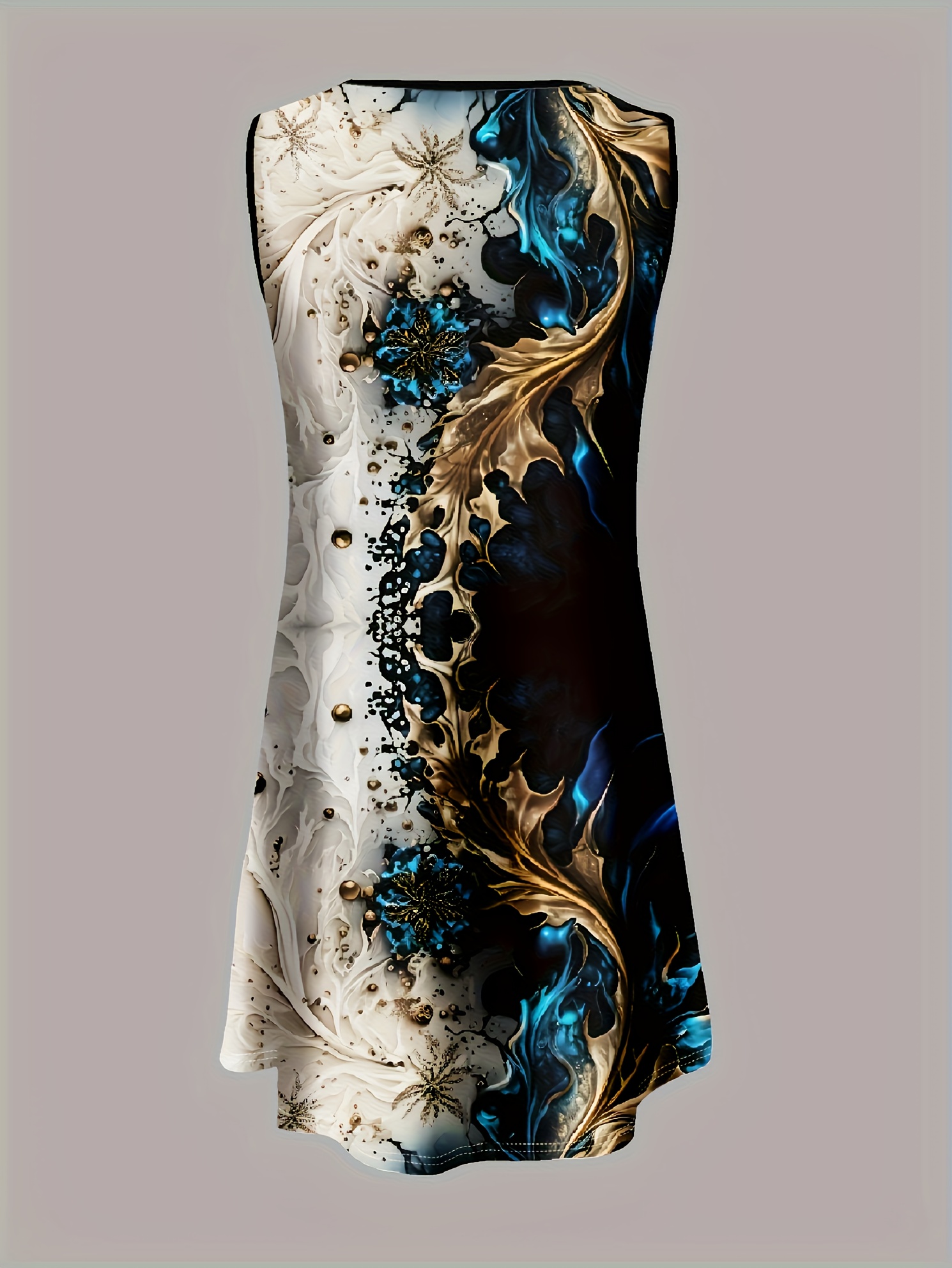 Women's Sleeveless Summer Dress – Abstract Floral Print A-Line Dress, Elegant Casual Loose Fit Dress with Lightweight Polyester Fabric