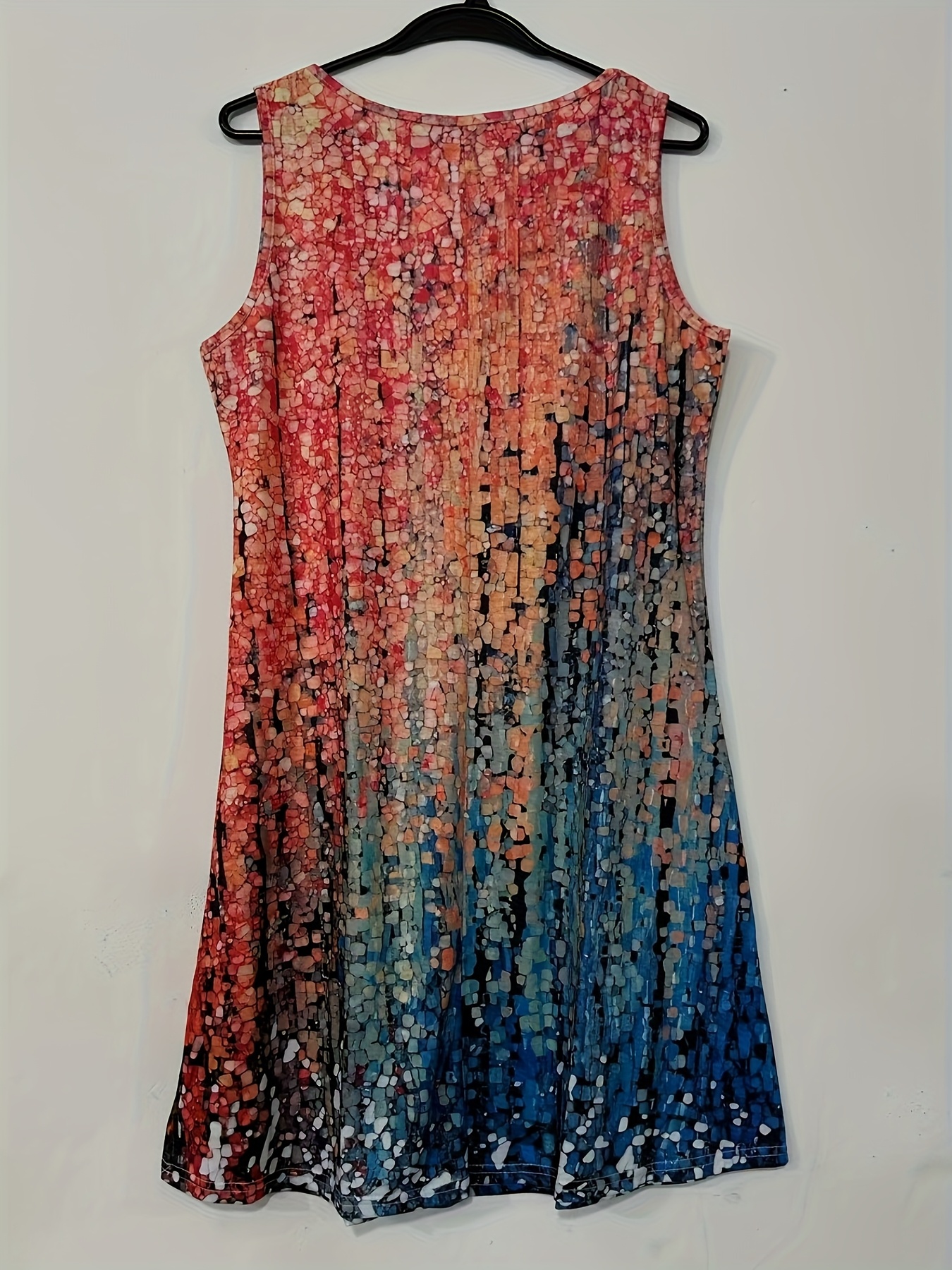 Women's Sleeveless V Neck Swing Dress Abstract Gradient Print Casual Loose Fit Summer Dress Beach Vacation Dress for Women