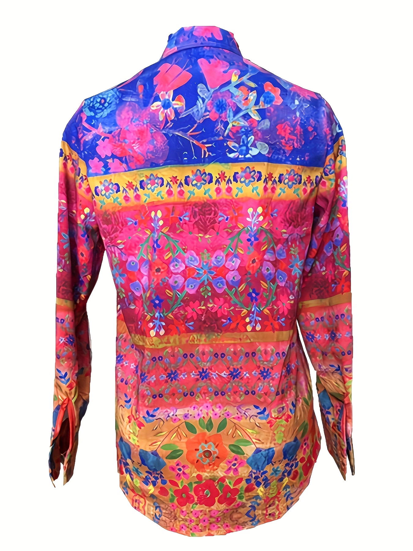 Women's Floral Printed Button Down Shirt, Colorful Casual Long Sleeve Blouse, Lightweight Loose Fit Collared Shirt for Daily Wear, Vacation and Spring Summer Outfits-gemscharms