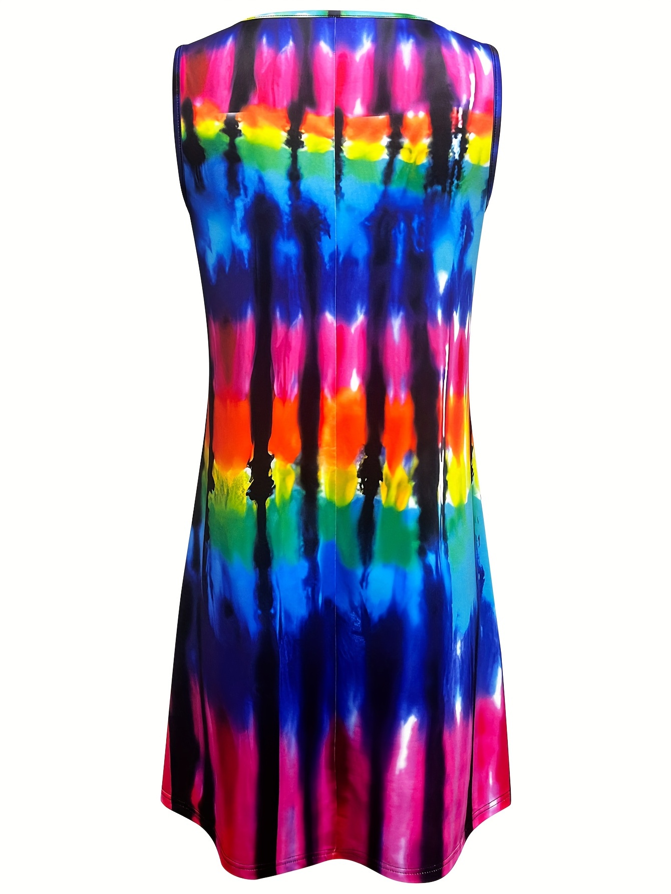 Women's Tie Dye Print Mini Dress Sleeveless V Neck Casual A Line Swing Dress, Colorful Summer Beach Dress for Vacation and Daily Wear