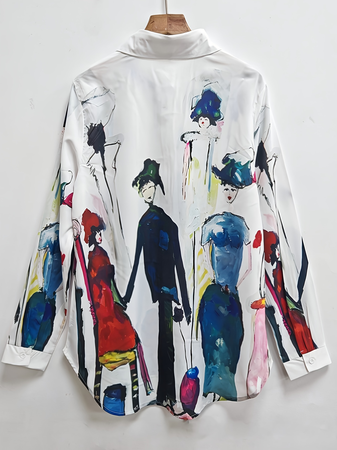 Women's Colorful Printed Button Down Shirt – Casual Loose Fit Long Sleeve Blouse with Artistic Pattern, Lightweight Tunic Top for Daily Wear, Vacation & Street Style