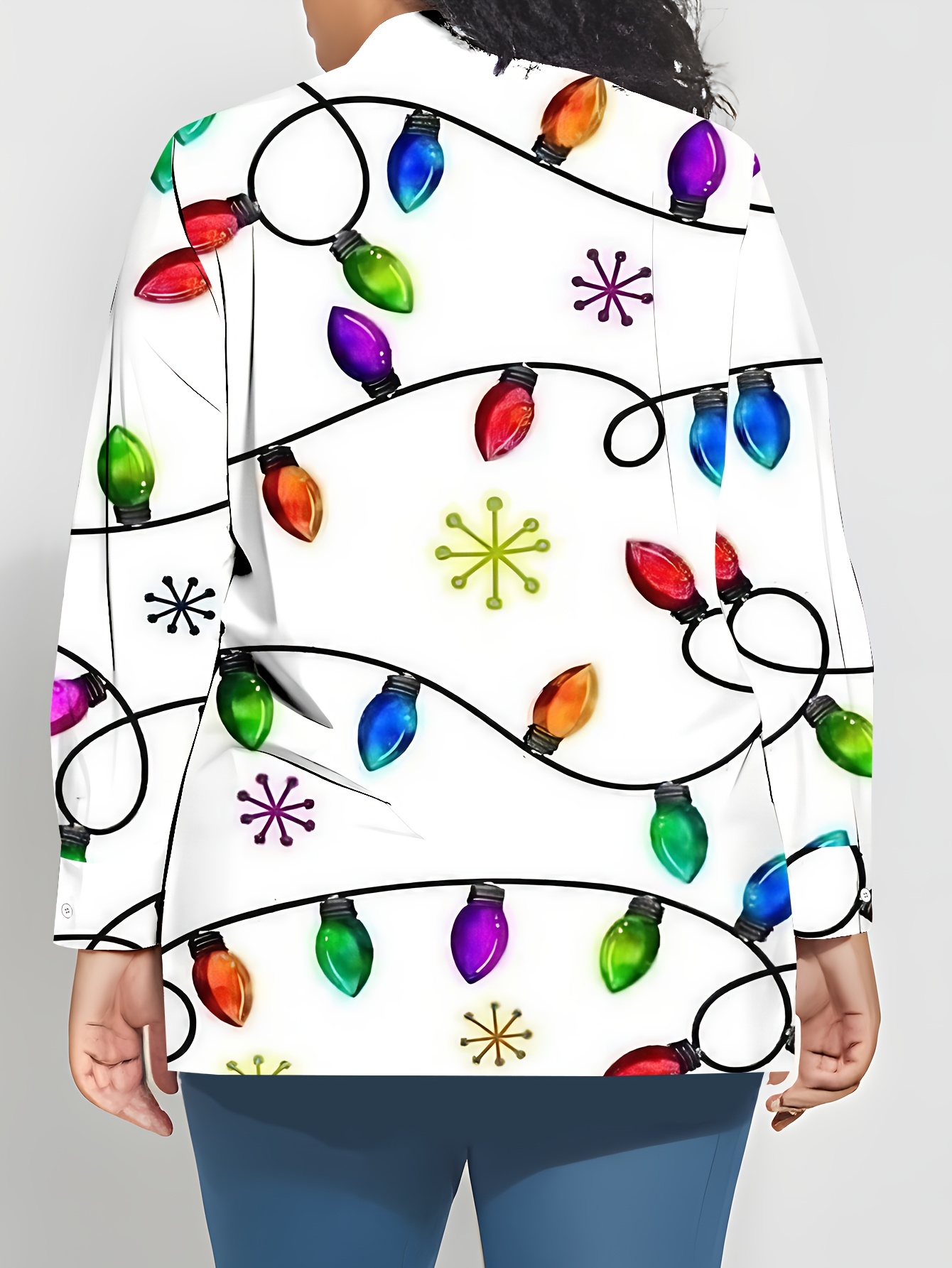 Women's Long-Sleeve Shirt, Lantern Pattern Printed Blouse, Midi-Length Women's Shirt with Snowflake Accents, Colorful and Fresh Style Casual Shirt, Soft, Comfortable, Skin-Friendly, and Delicate Spring/Autumn Base Layer Shirt