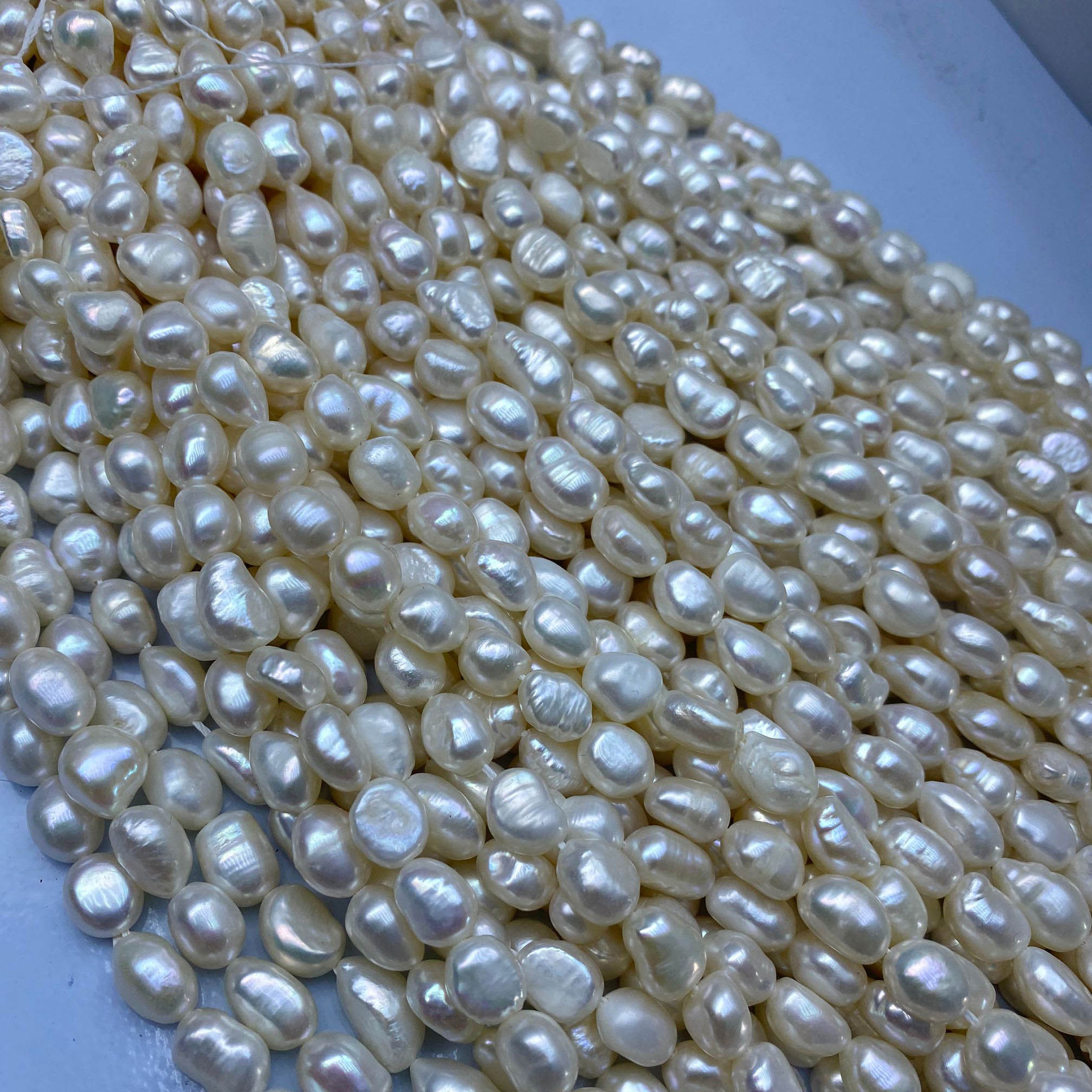Cultured Freshwater Pearls (2–9mm) - Baroque, Irregular Shape, Polished on Both Sides, Straight-Drilled -36-37cm Round Smooth Pearl Choker Necklace with Sterling Silver Clasp, Classic Elegant Jewelry Gift for Women Mom Wedding Birthday Party