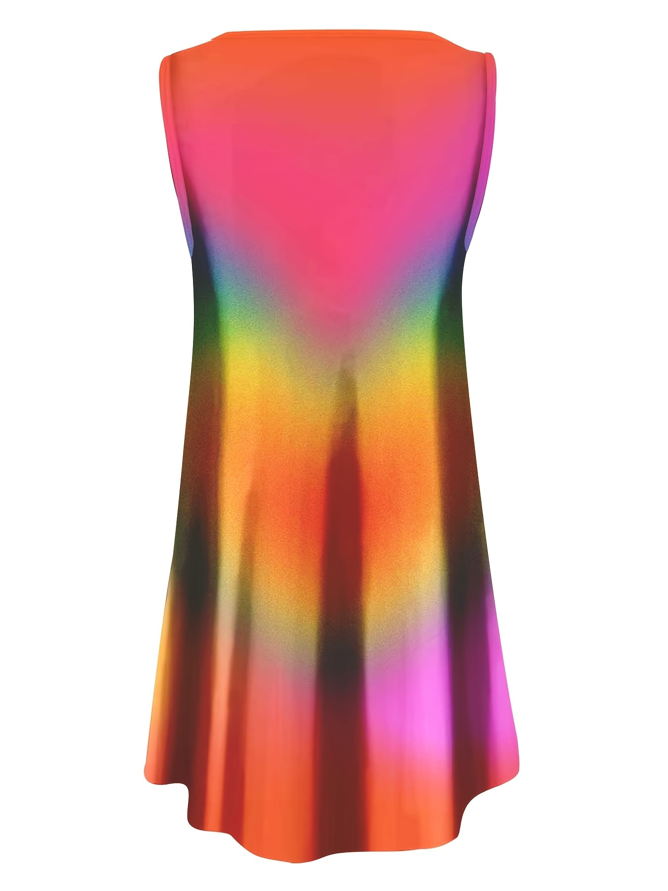 Women’s Rainbow Gradient Tank Dress – Sleeveless Casual A-Line Summer Dress with Pockets