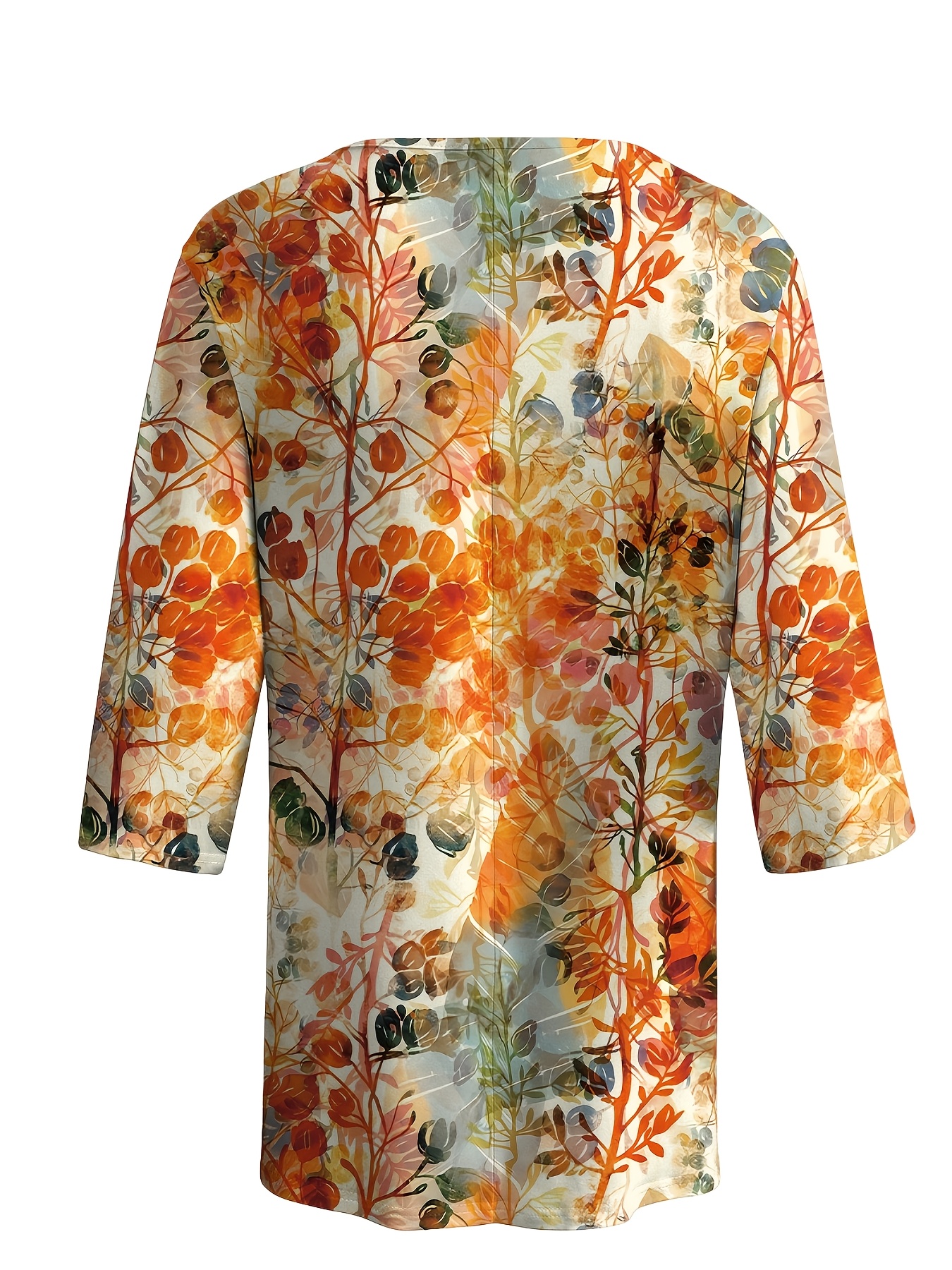 Women's Floral Printed Tunic Top – Casual Loose Fit Short Sleeve Blouse with Artistic Nature Pattern, Comfortable Summer Shirt for Daily Wear-gemscharms
