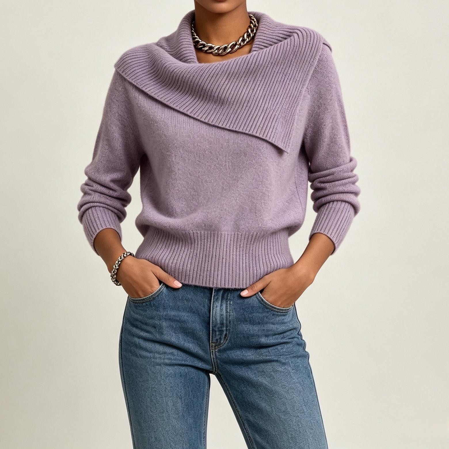 Women’s Cowl Neck Long Sleeve Sweater – Casual Soft Knit Pullover Top