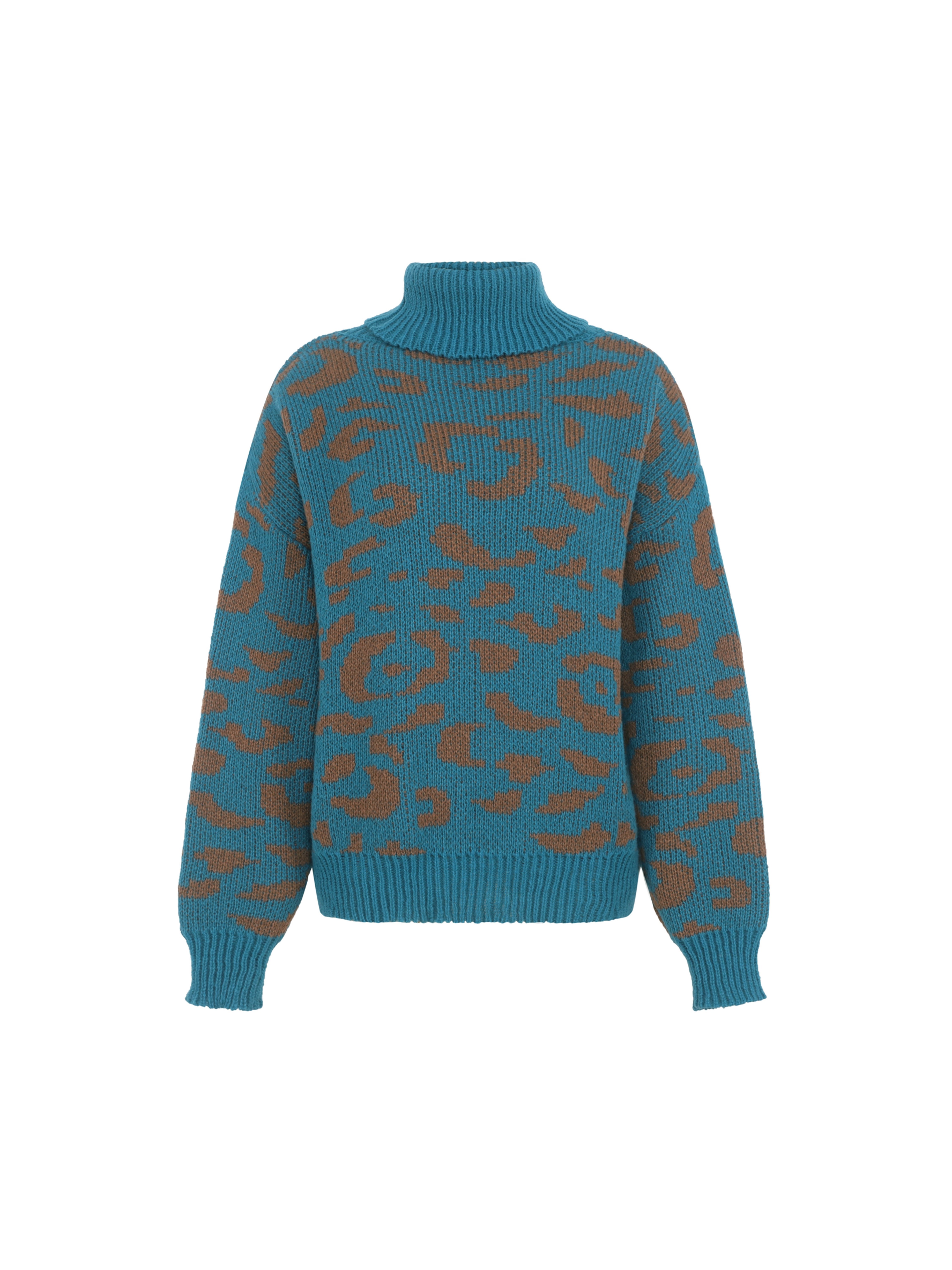 Women’s Leopard Pattern Turtleneck Sweater – Cozy Long Sleeve Knit Pullover Casual Winter Top