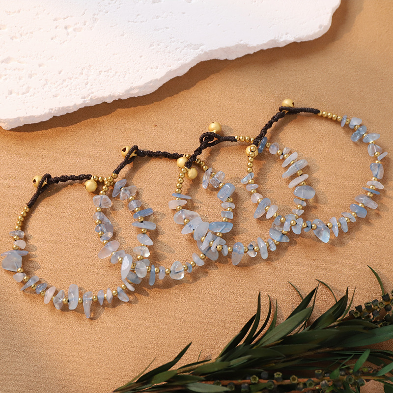 Handmade Braided Natural Crystal Chip Bracelet, Irregular Amethyst Aquamarine Gemstone Adjustable Beaded Bracelets, Stackable Boho Bracelets for Women Men Gift
