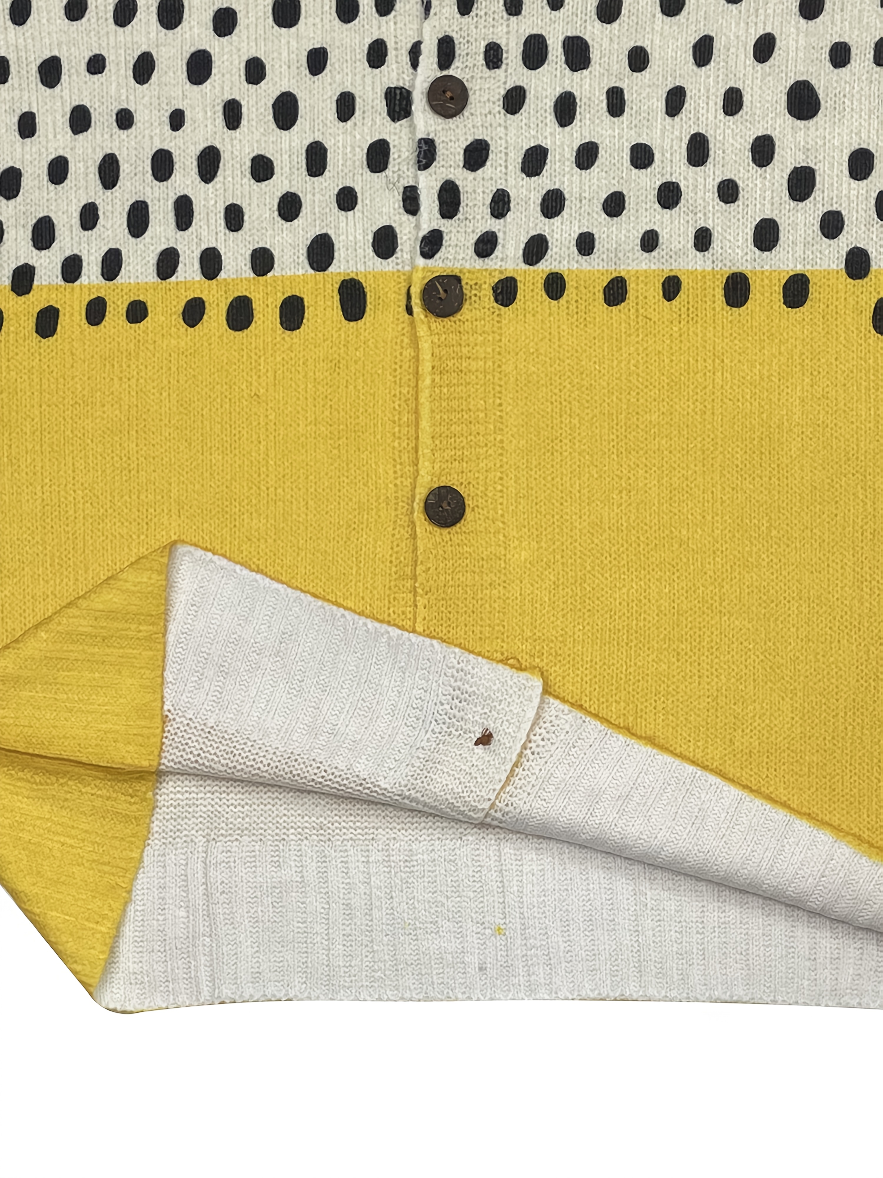 Women's Printed Knit Cardigan Sweater Long Sleeve Button Down Color Block Casual Lightweight Open Front Yellow White Polka Dot Tops