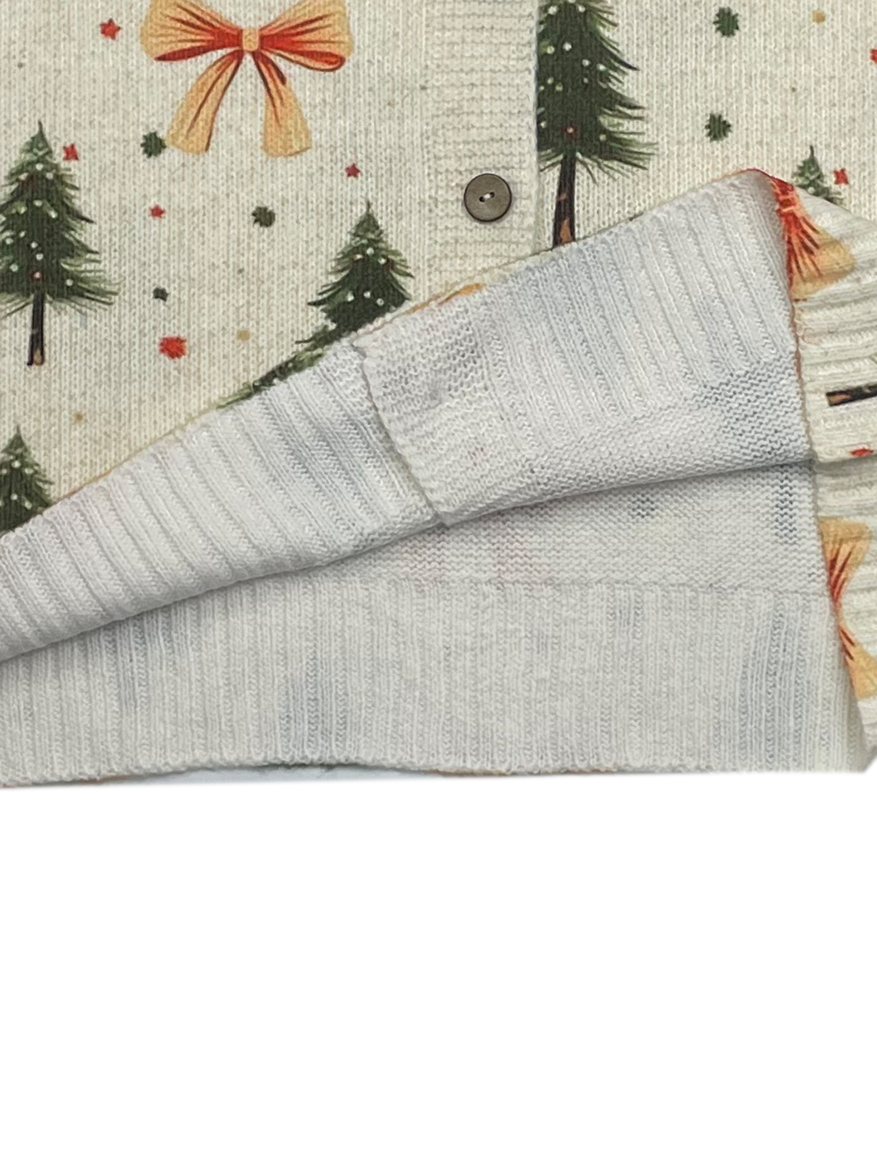 Women's Vintage Christmas Print Knit Cardigan, Long Sleeve V Neck Button Down Loose Sweater Coat