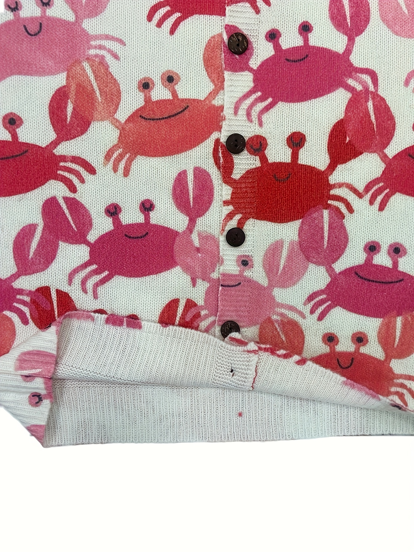 Women's Cute Crab Print Knit Cardigan, Long Sleeve V Neck Button Down Loose Casual Sweater Coat